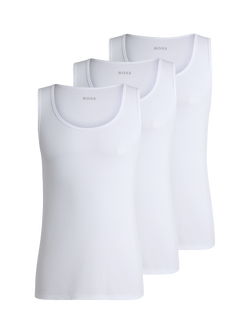 BOSS Logo Ribbed Vest Tops, Pack of 3, White, White