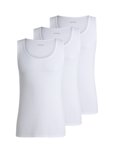 BOSS Logo Ribbed Vest Tops, Pack of 3, White, White