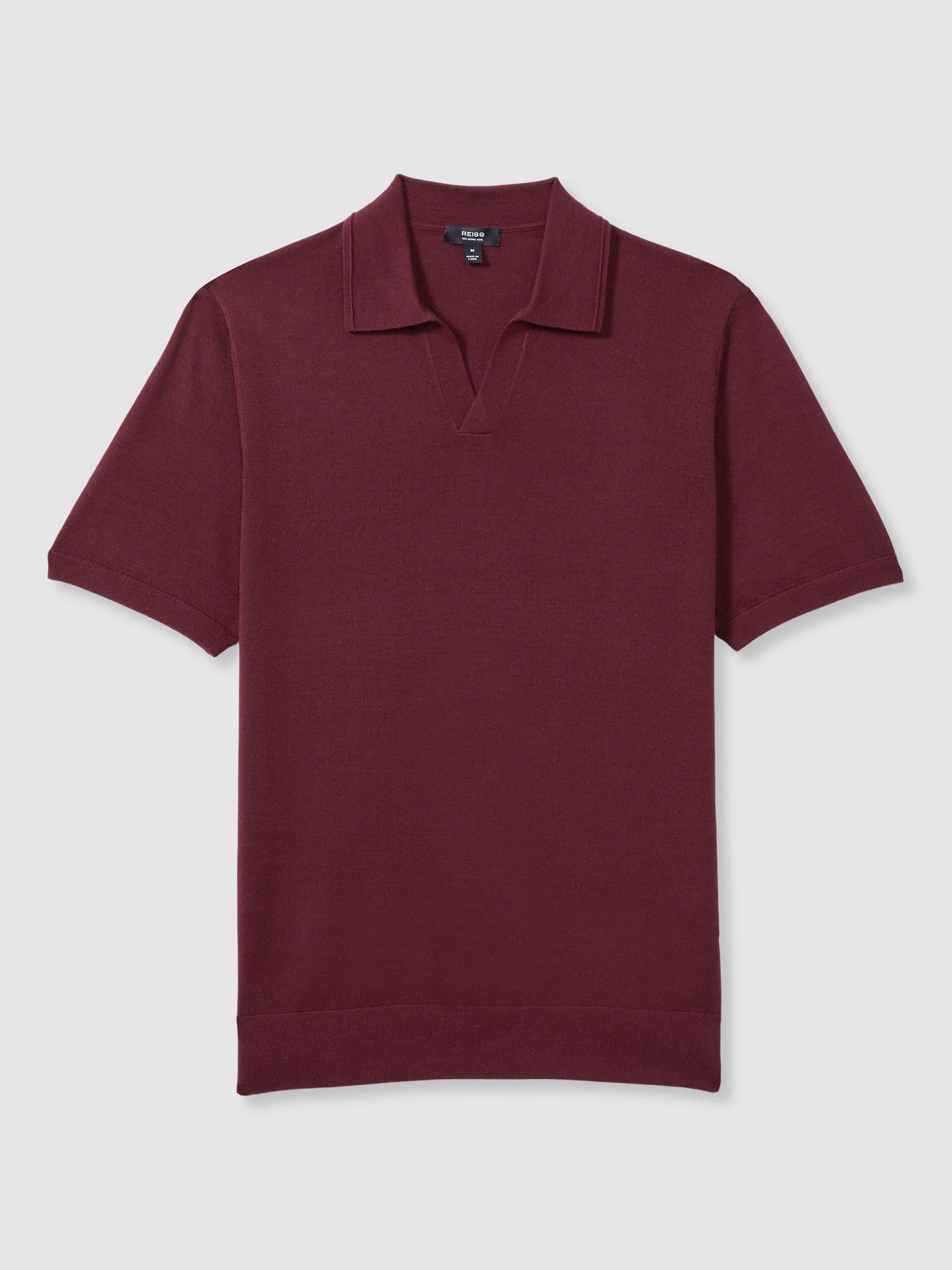 Product image 3 of 5, which shows Reiss Duchie Wool Short Sleeve Polo Shirt, Mid Red, XS