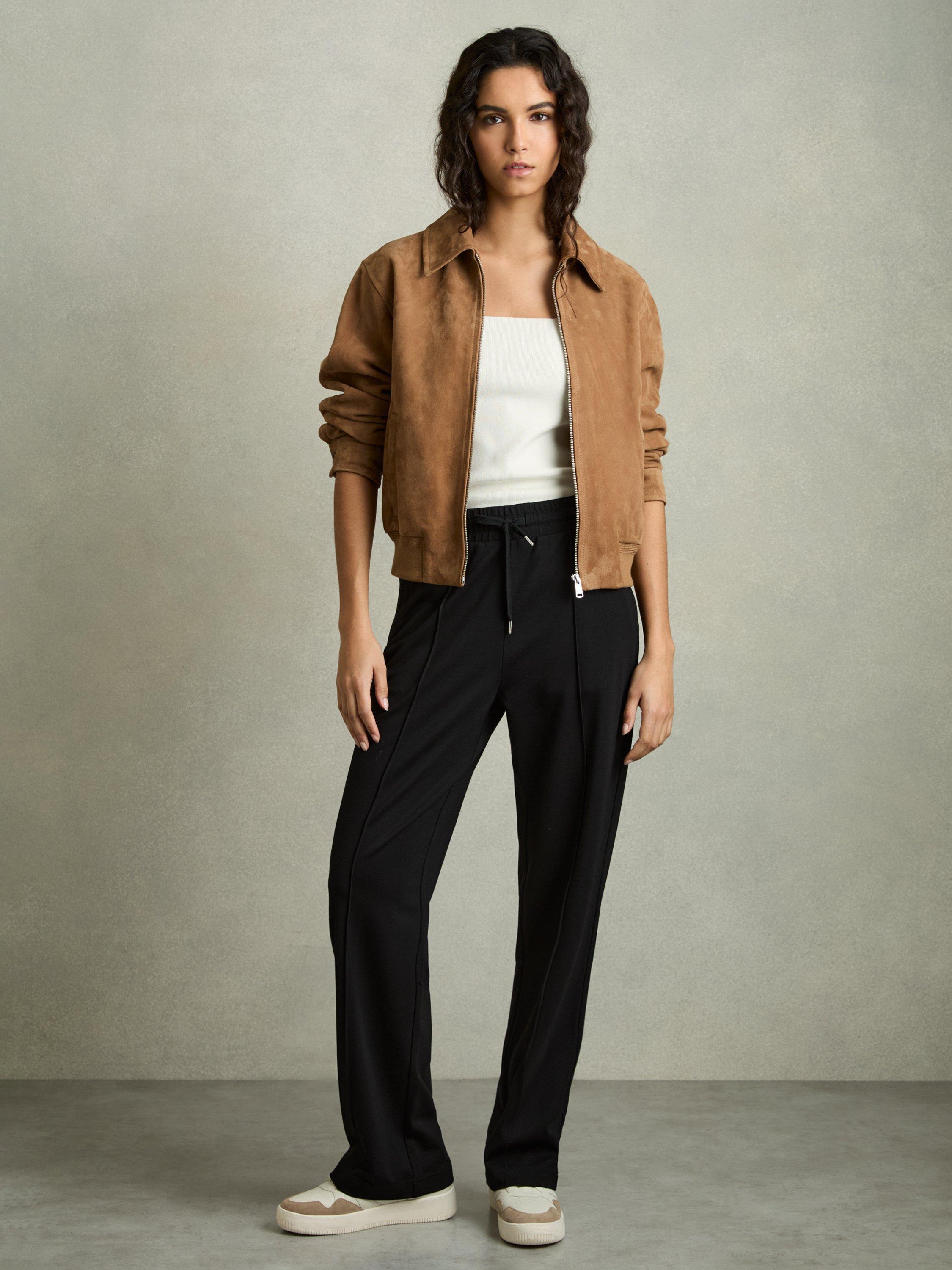 Product image 3 of 5, which shows Reiss Ruth Leather Suede Panel Chunky Trainers, Taupe, 6