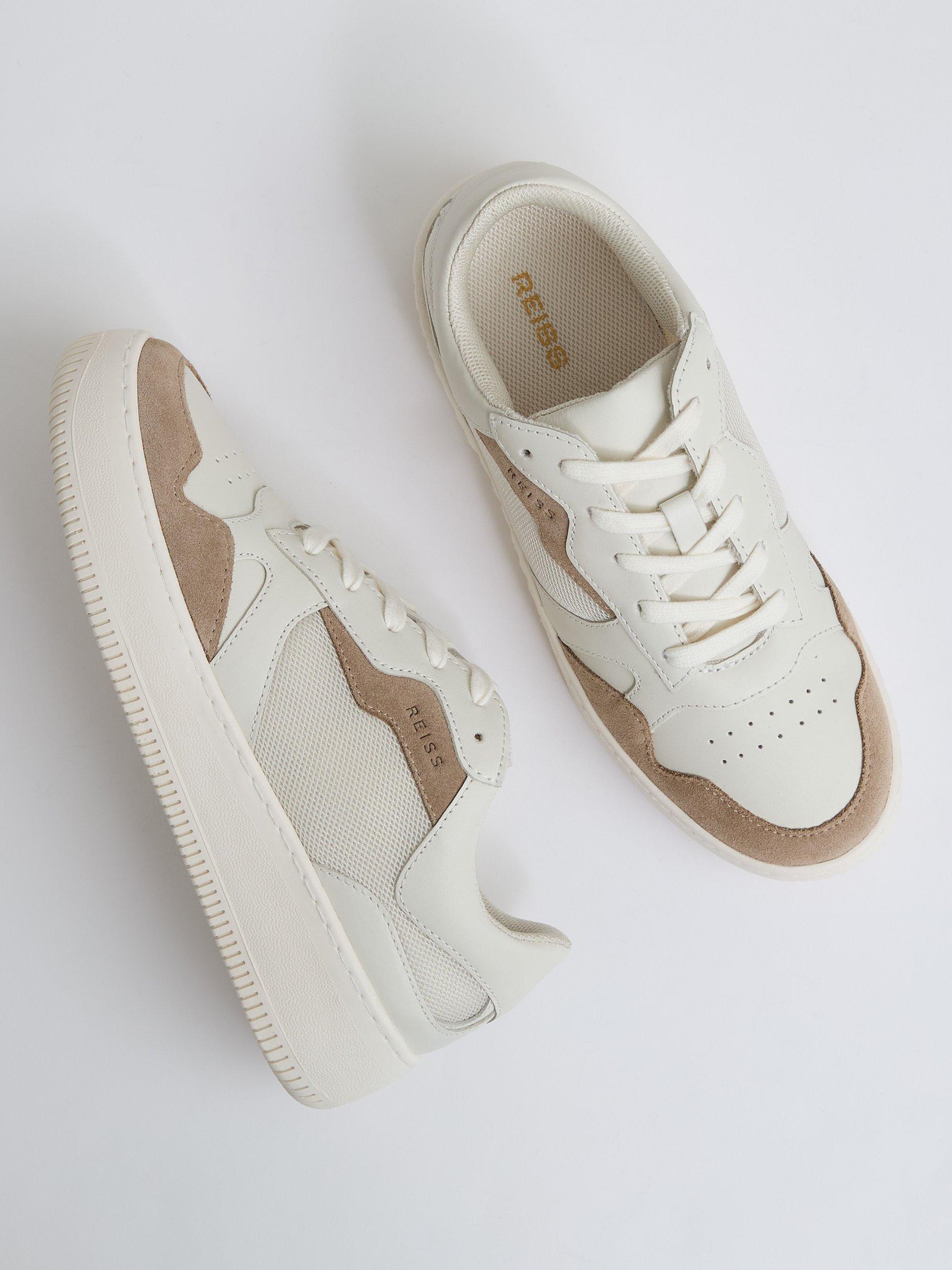 Product image 4 of 5, which shows Reiss Ruth Leather Suede Panel Chunky Trainers, Taupe, 6