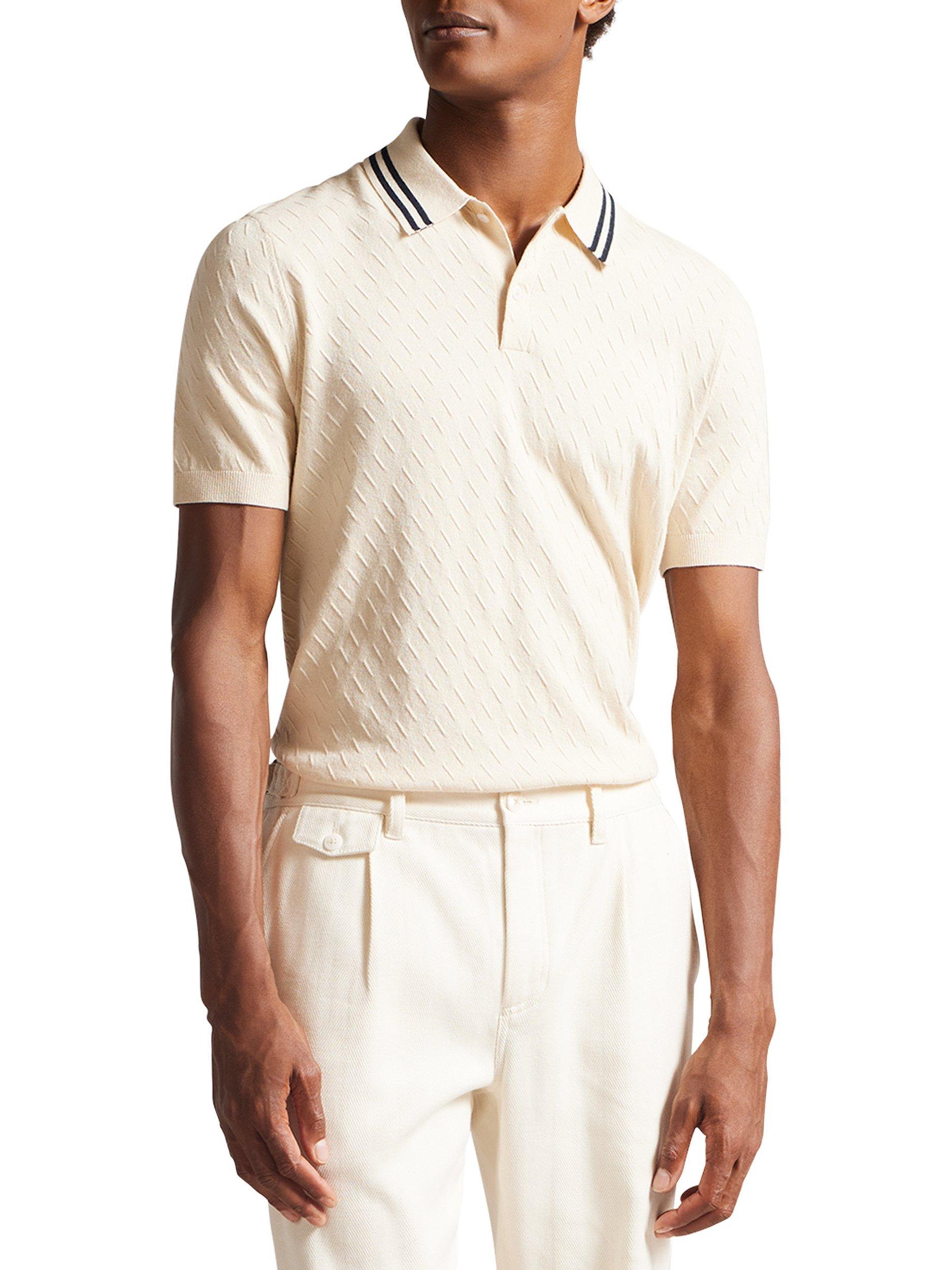 Product image 1 of 4, which shows Ted Baker Broch Regular Fit Short Sleeve Polo Shirt, Natural, M