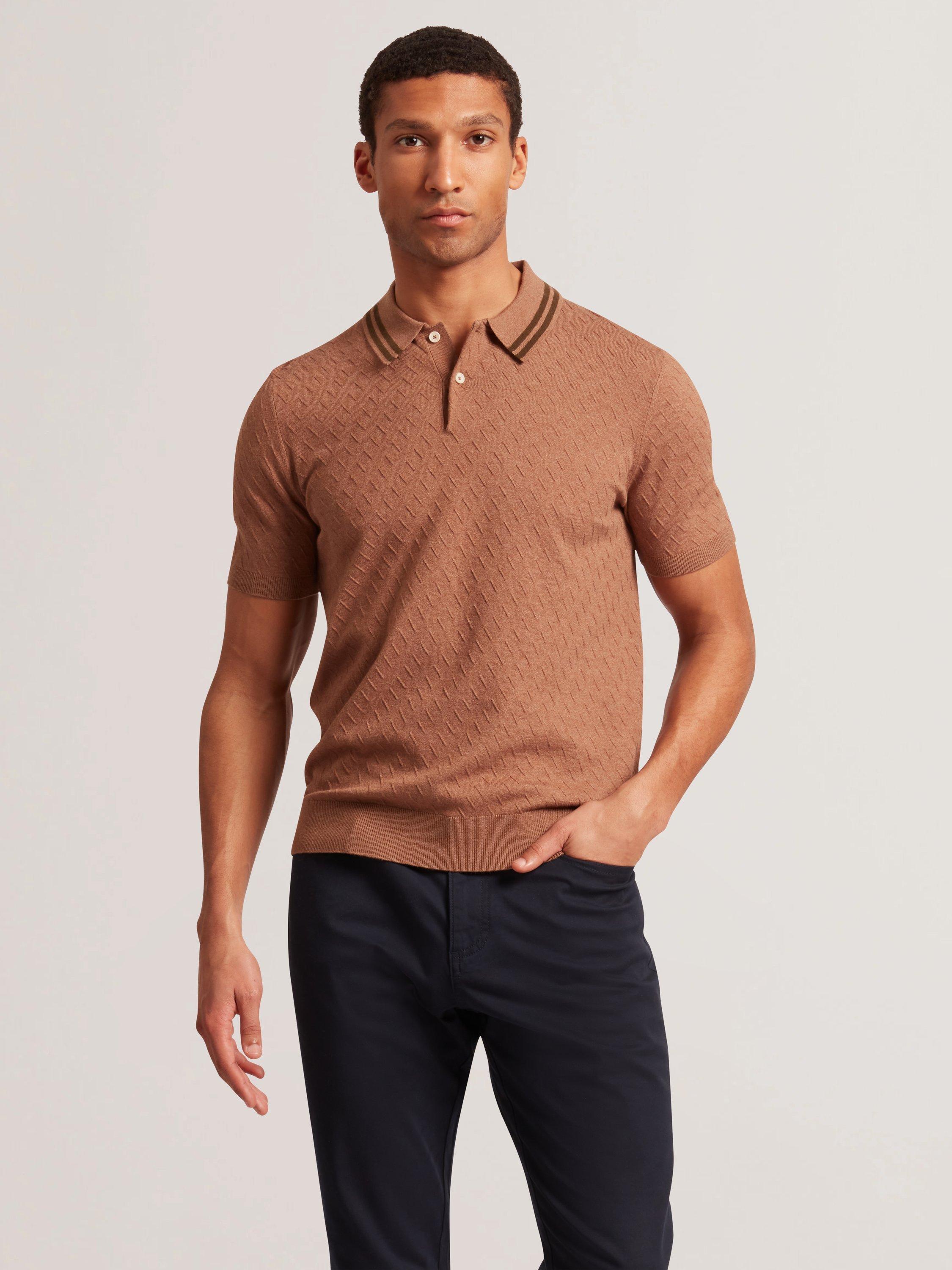 Product image 1 of 8, which shows Ted Baker Broch Regular Fit Short Sleeve Polo Shirt, Tan, S