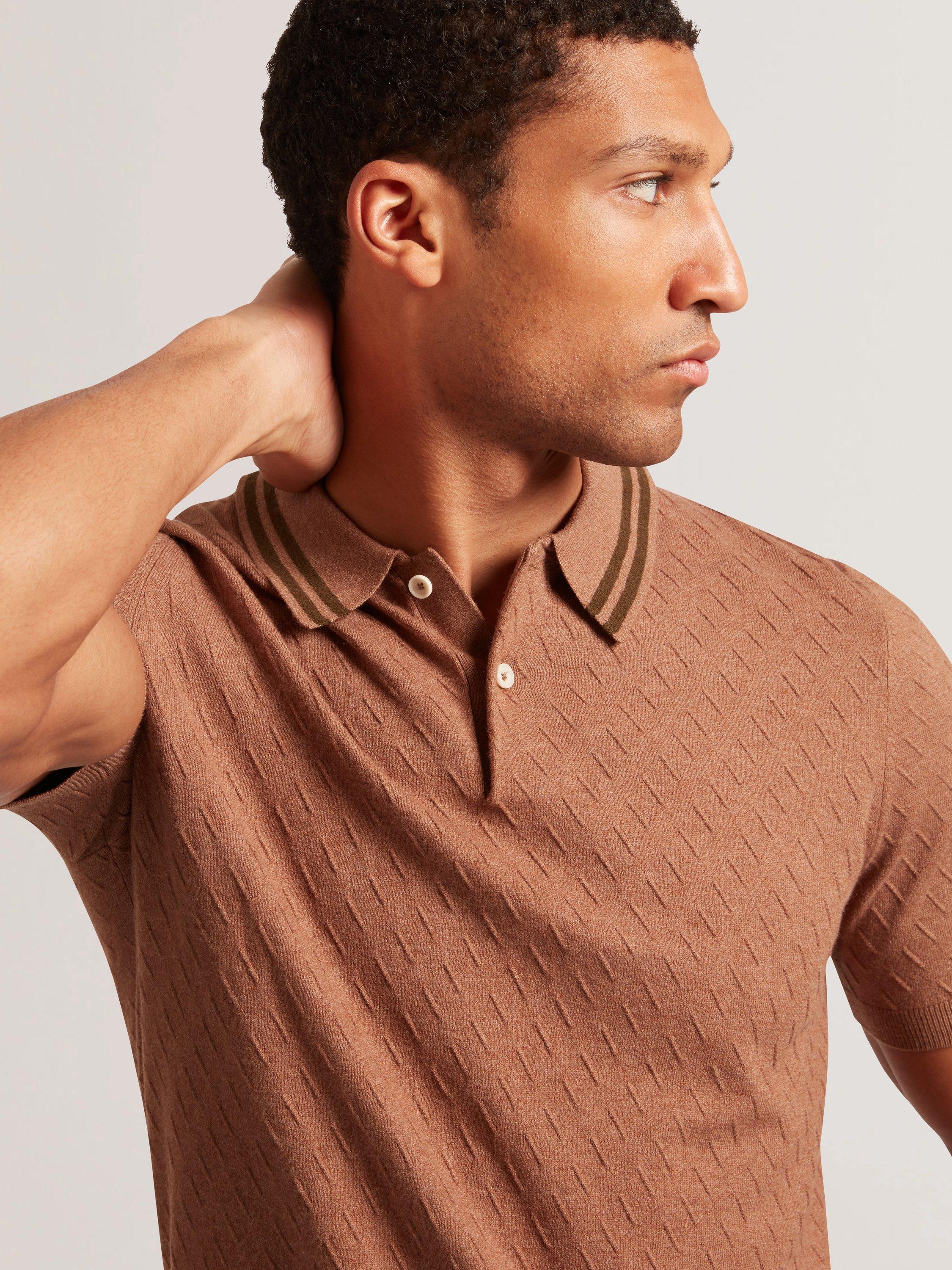 Product image 3 of 8, which shows Ted Baker Broch Regular Fit Short Sleeve Polo Shirt, Tan, S
