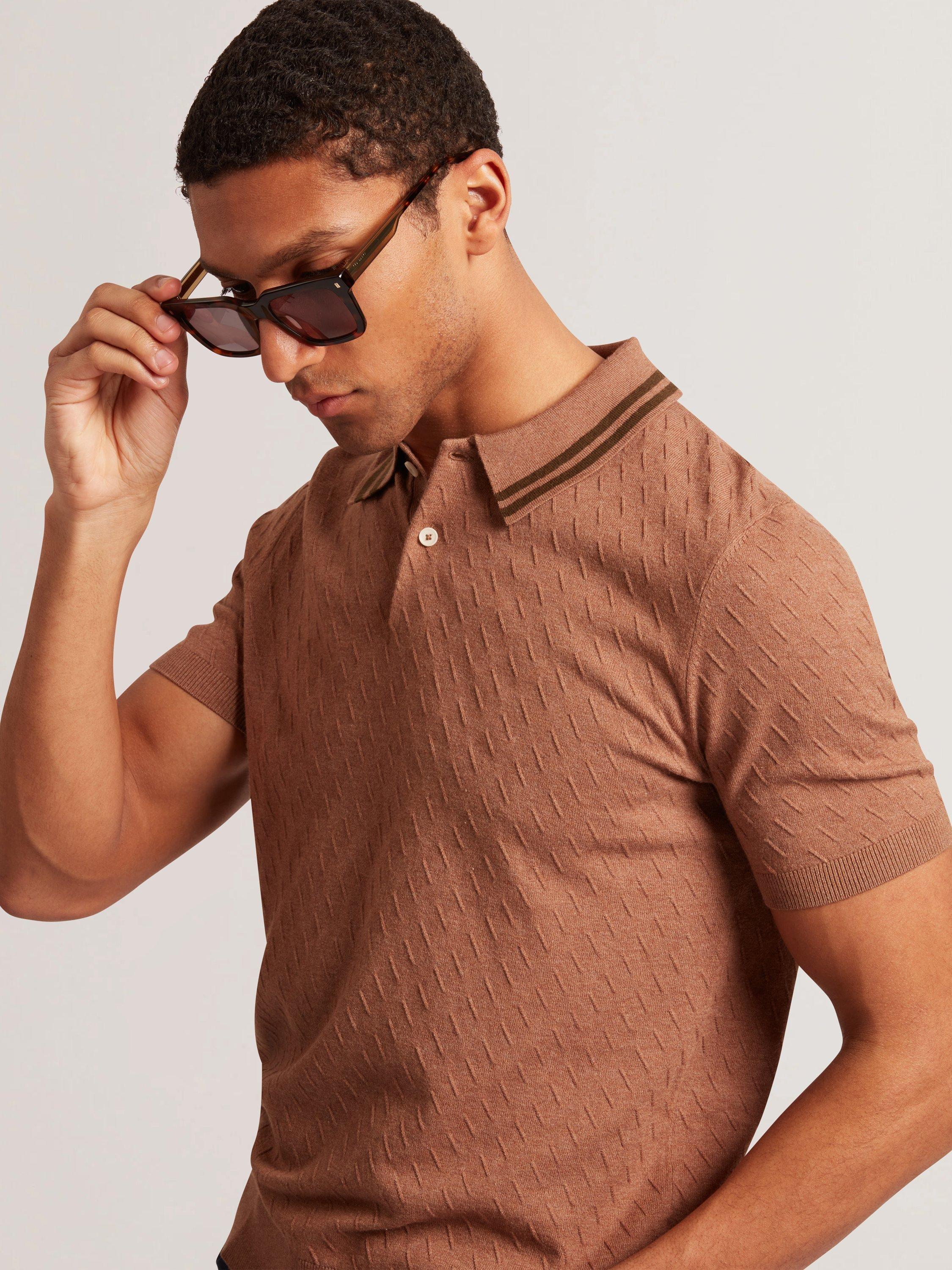 Product image 4 of 8, which shows Ted Baker Broch Regular Fit Short Sleeve Polo Shirt, Tan, S