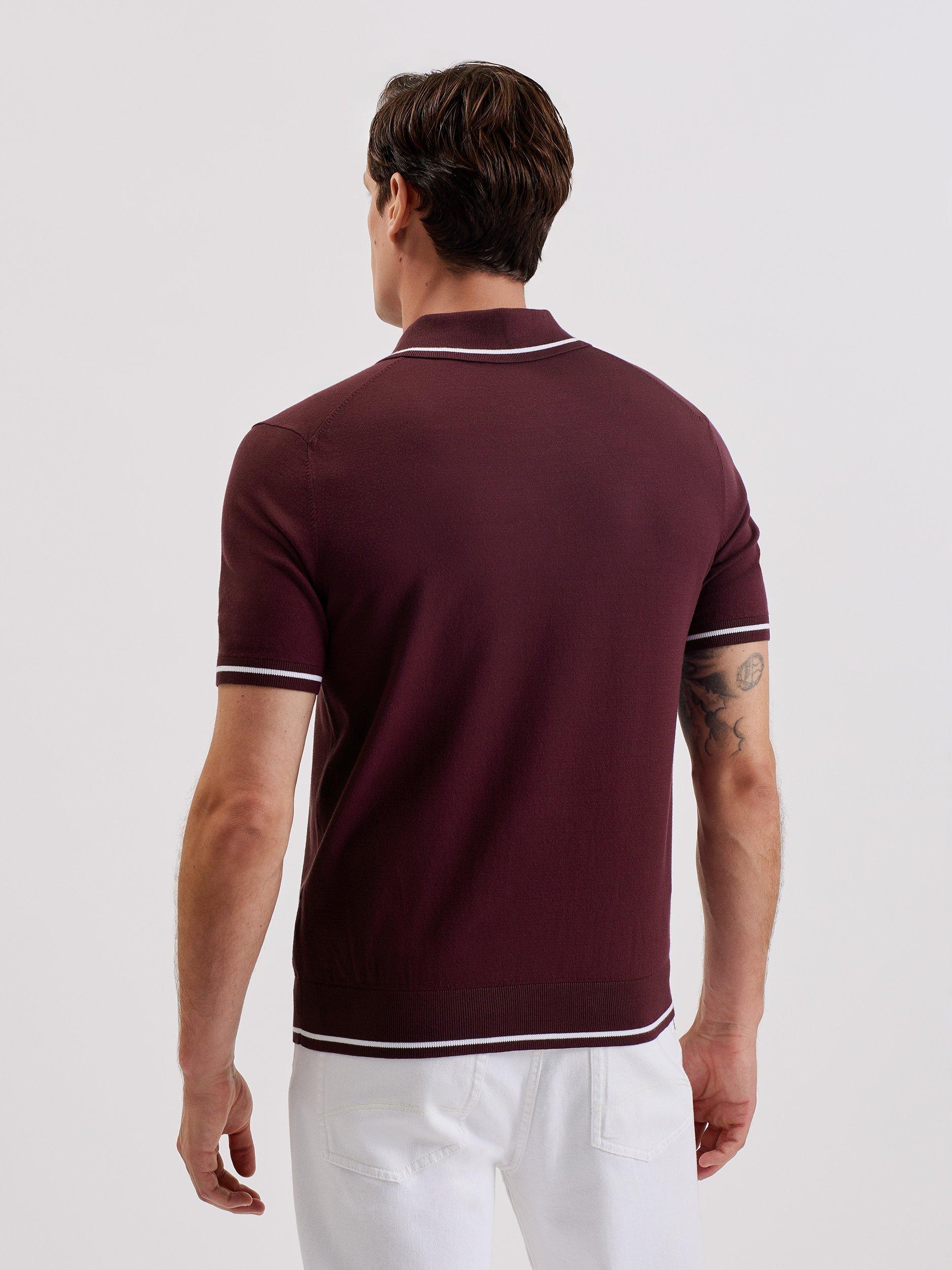 Product image 2 of 7, which shows Ted Baker Dunow Pointelle Diamond Polo Shirt, Maroon, XL