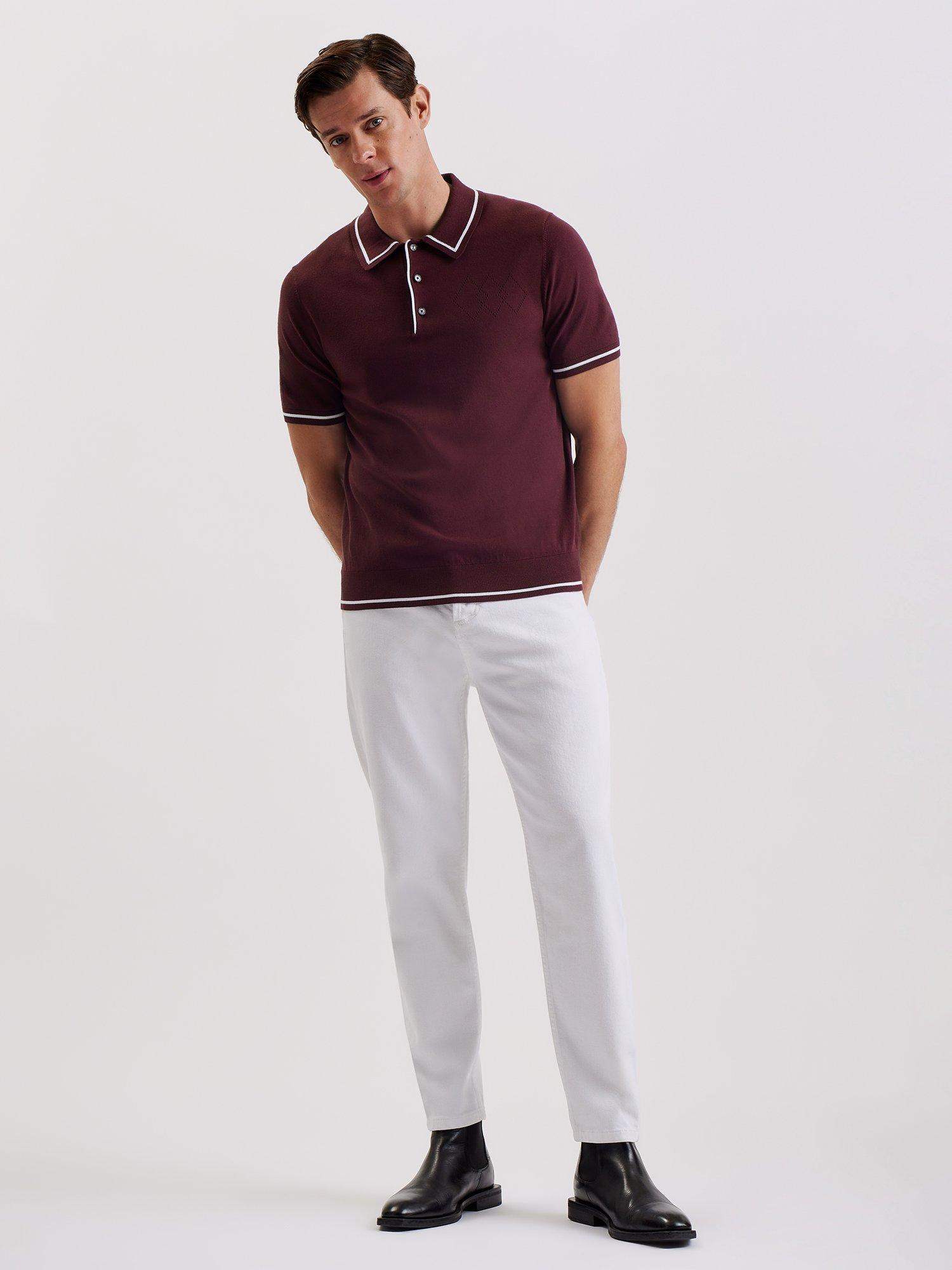 Product image 4 of 7, which shows Ted Baker Dunow Pointelle Diamond Polo Shirt, Maroon, XL