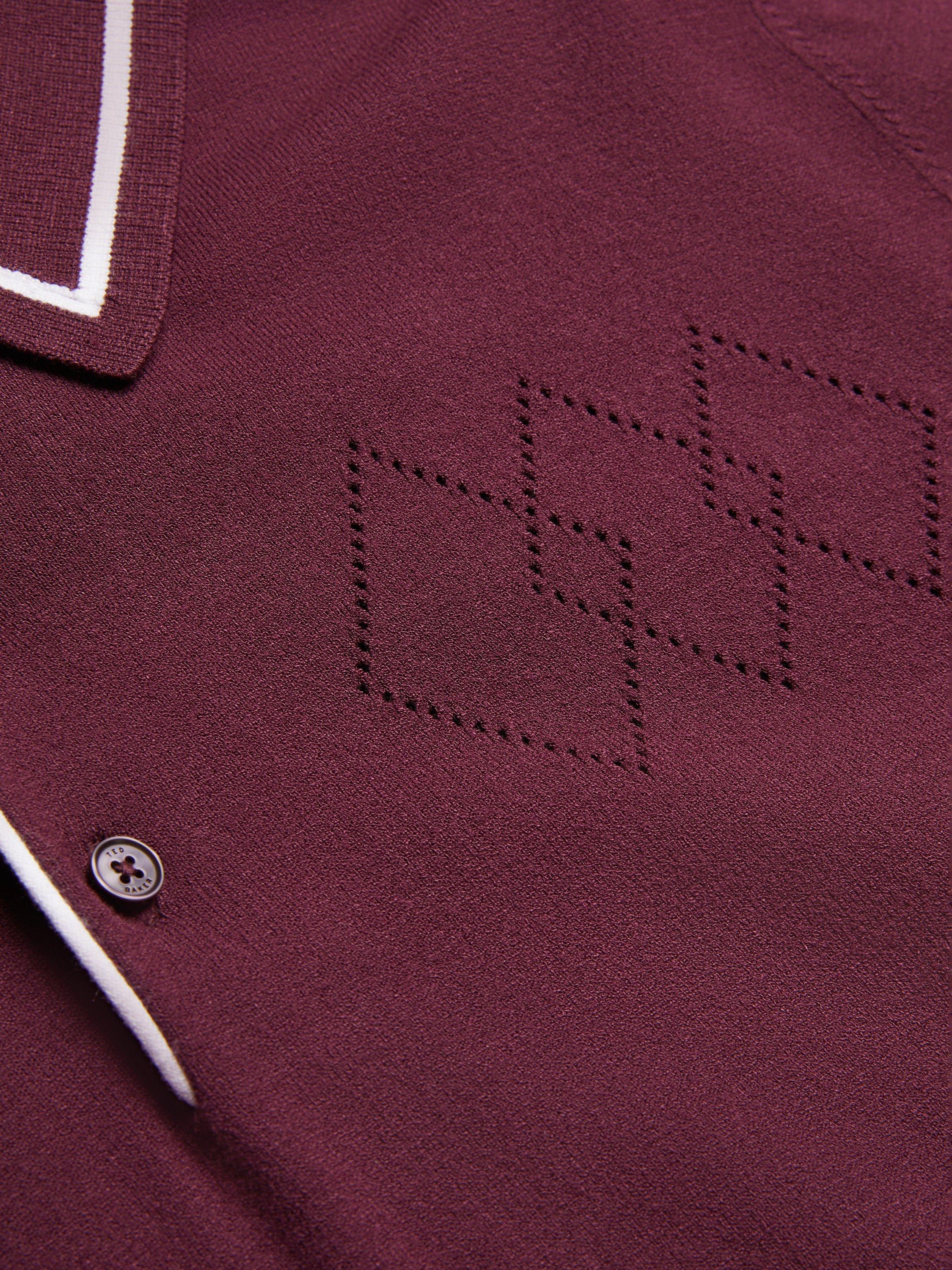 Product image 5 of 7, which shows Ted Baker Dunow Pointelle Diamond Polo Shirt, Maroon, XL