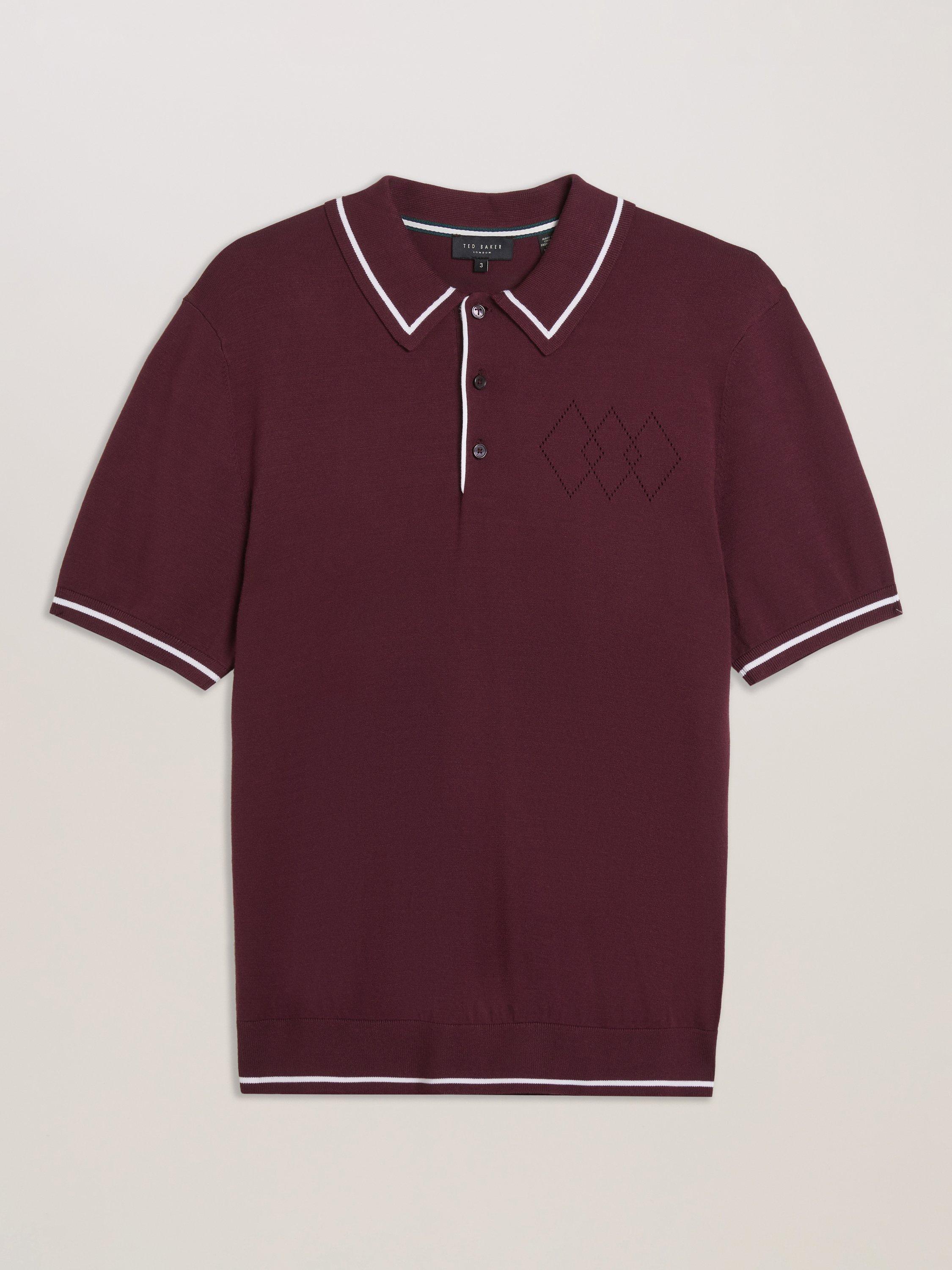Product image 7 of 7, which shows Ted Baker Dunow Pointelle Diamond Polo Shirt, Maroon, XL