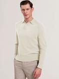 Ted Baker Cashmere Regular Fit Long Sleeve Polo Shirt, Ecru