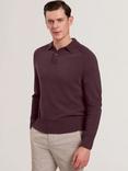 Ted Baker Cashmere Regular Fit Long Sleeve Polo Shirt, Maroon