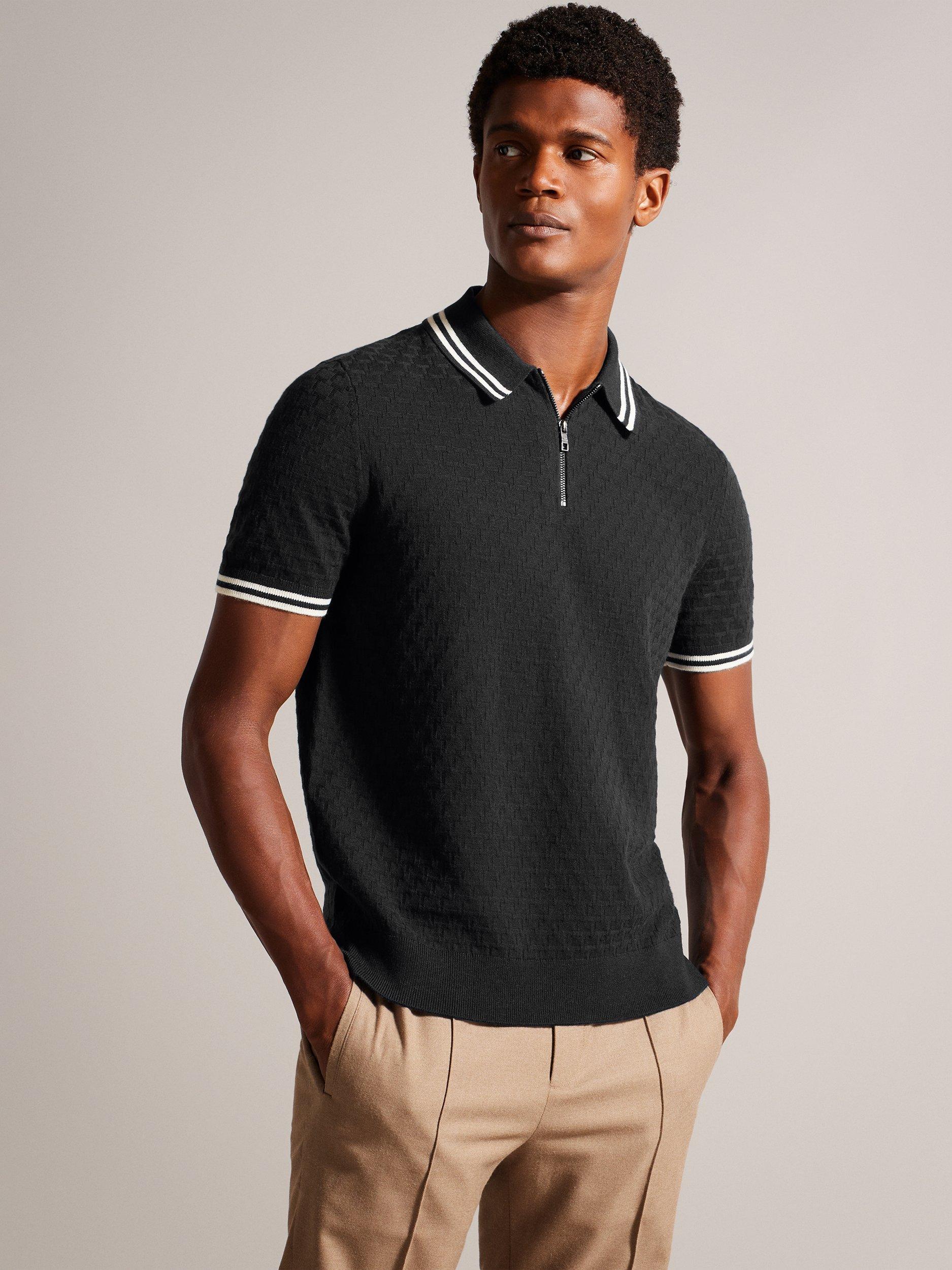 Product image 1 of 7, which shows Ted Baker Mahani Regular Fit Zip Neck Polo Shirt, Black, M
