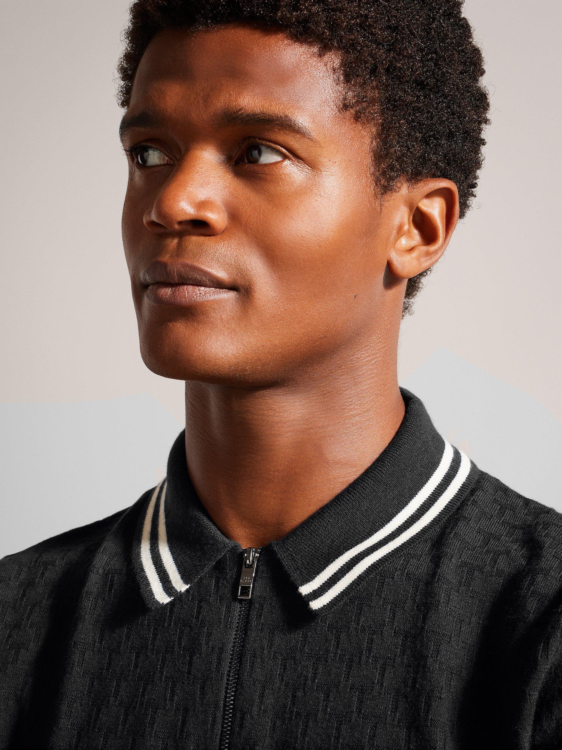 Product image 4 of 7, which shows Ted Baker Mahani Regular Fit Zip Neck Polo Shirt, Black, M