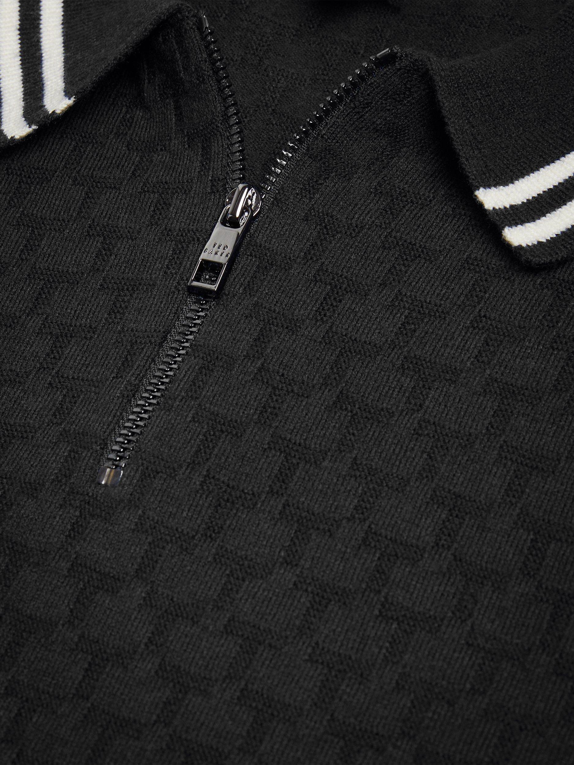 Product image 5 of 7, which shows Ted Baker Mahani Regular Fit Zip Neck Polo Shirt, Black, M