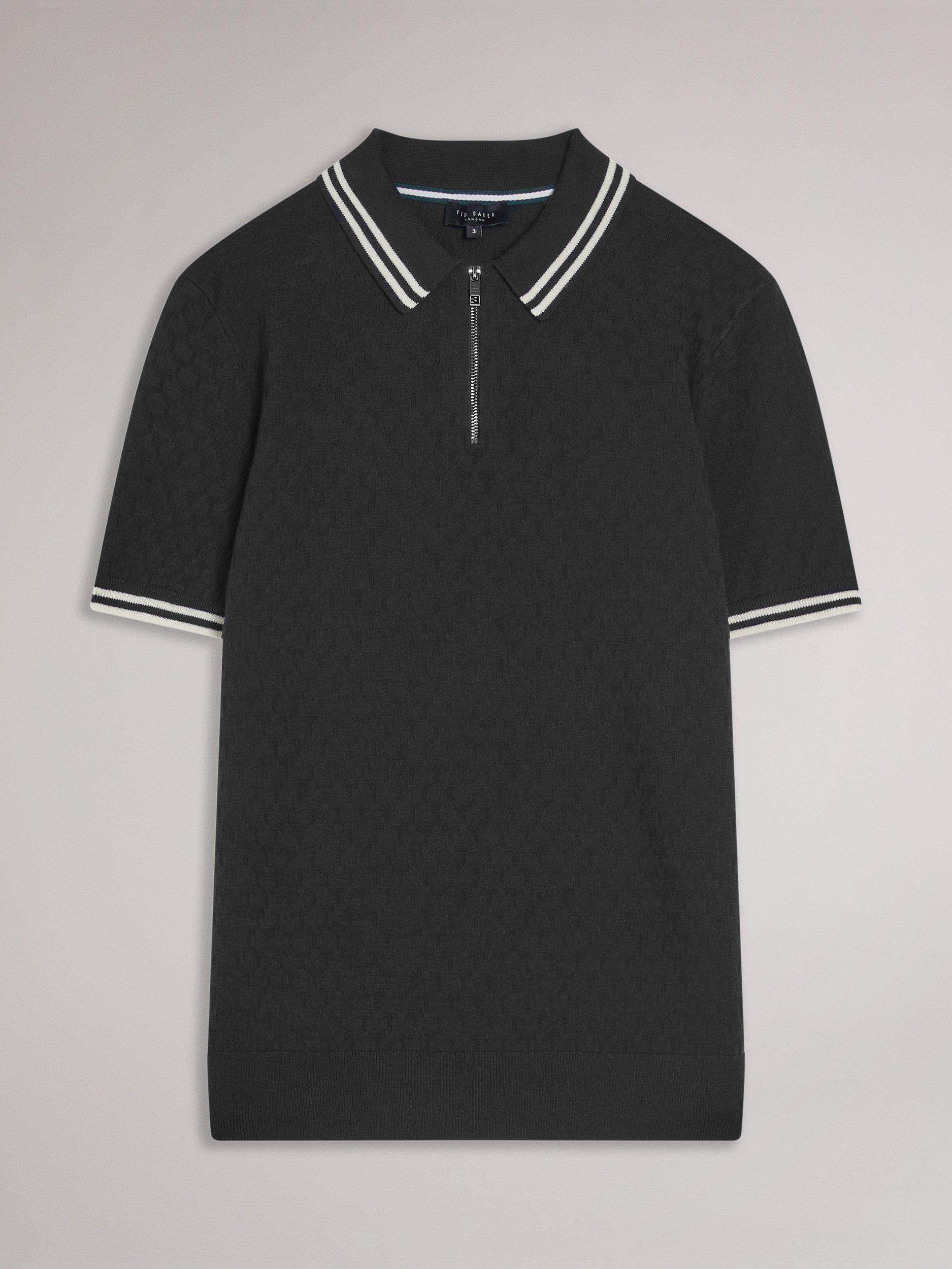 Product image 7 of 7, which shows Ted Baker Mahani Regular Fit Zip Neck Polo Shirt, Black, M