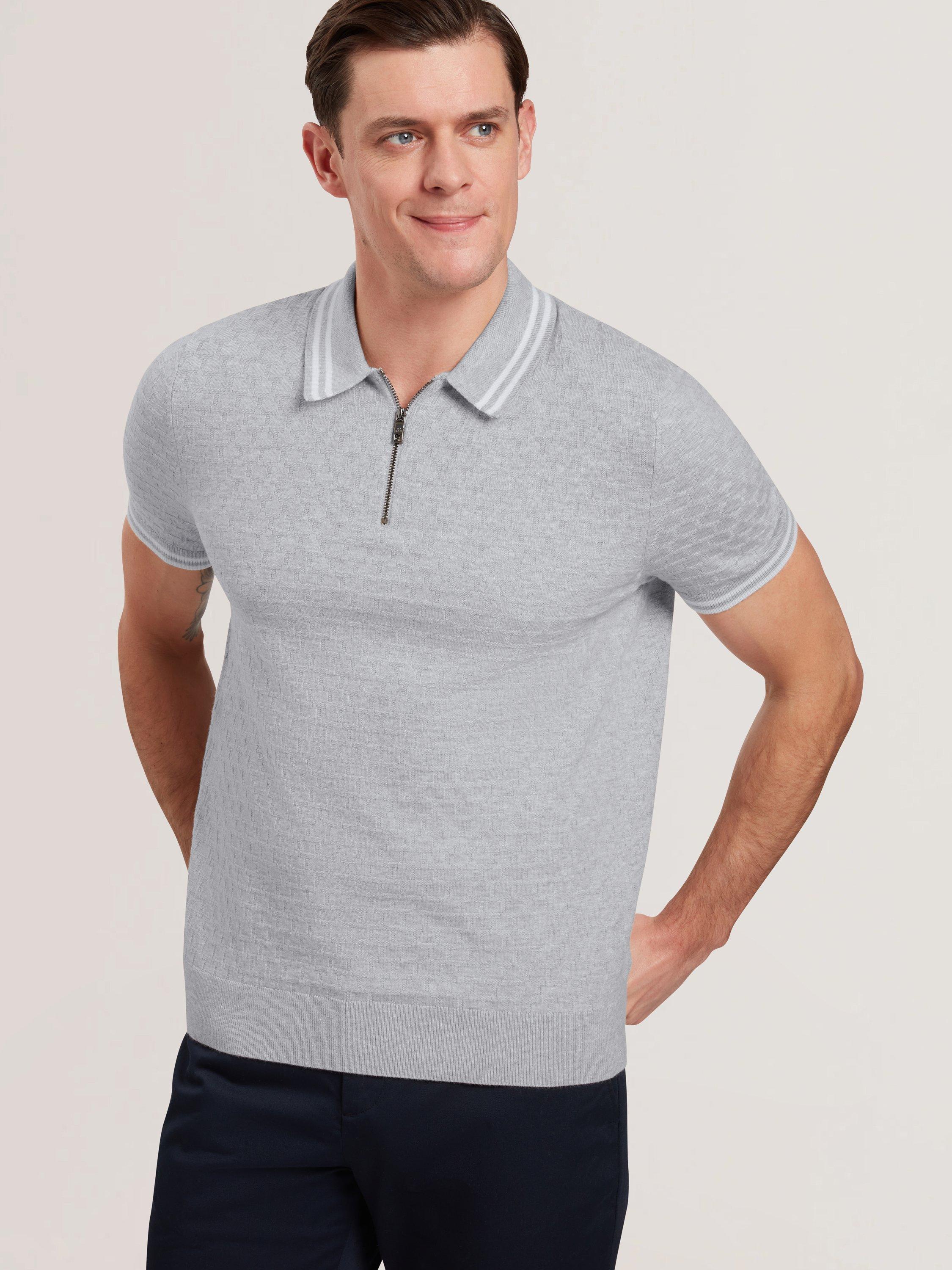Product image 1 of 6, which shows Ted Baker Mahani Regular Fit Zip Neck Polo Shirt, Grey Marl, S