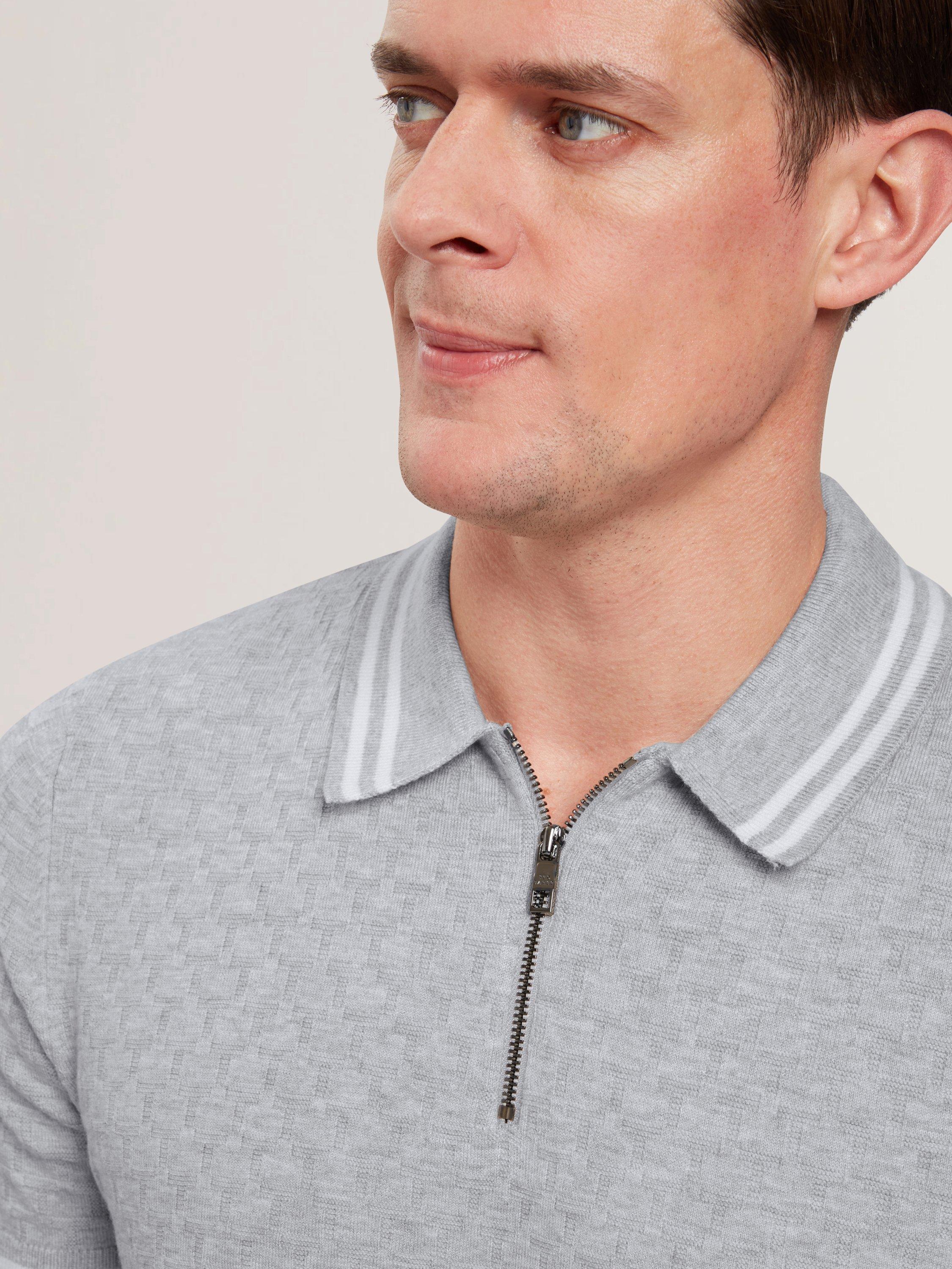 Product image 4 of 6, which shows Ted Baker Mahani Regular Fit Zip Neck Polo Shirt, Grey Marl, S