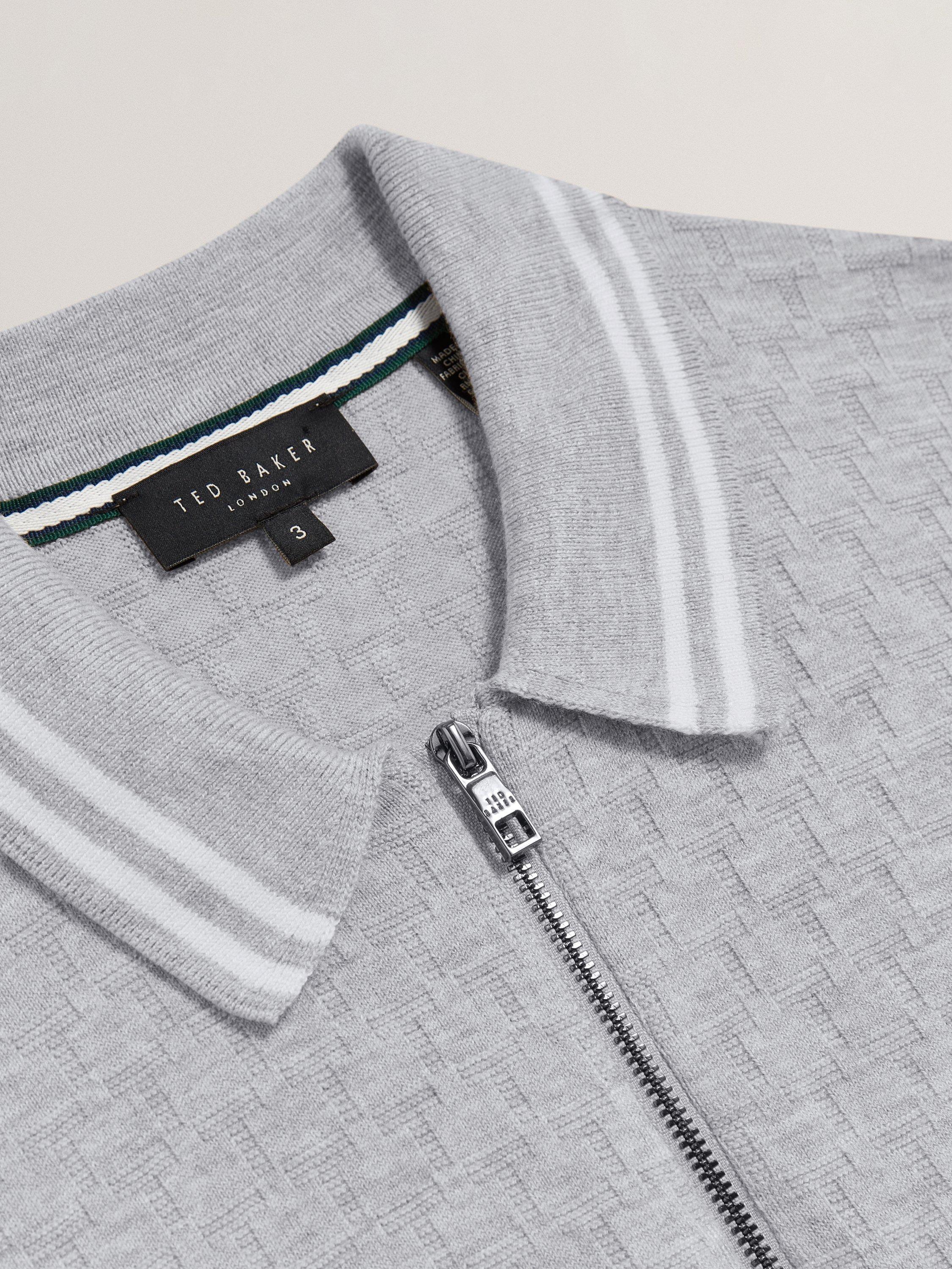 Product image 5 of 6, which shows Ted Baker Mahani Regular Fit Zip Neck Polo Shirt, Grey Marl, S