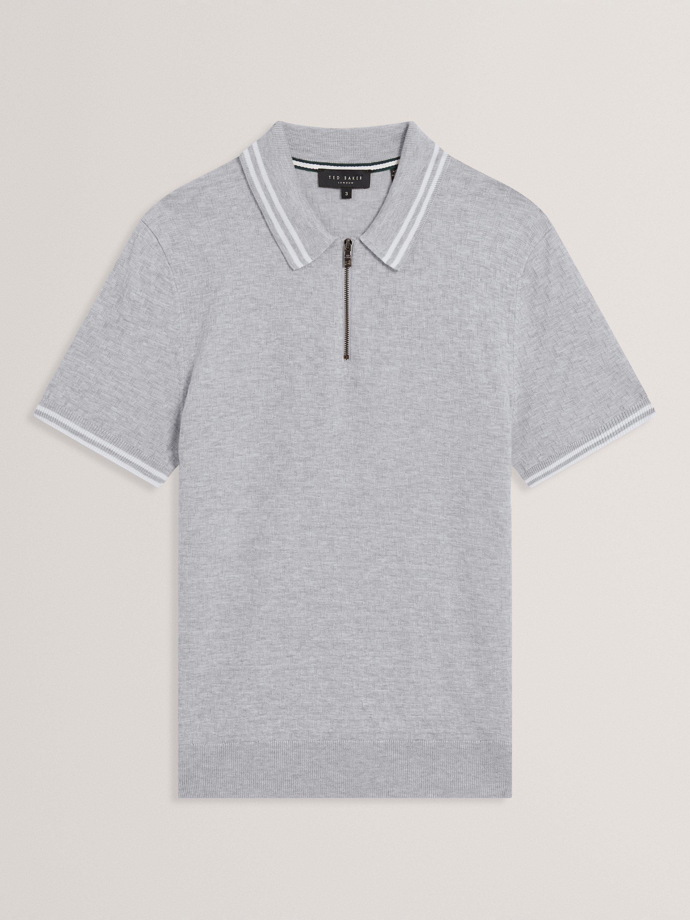 Product image 6 of 6, which shows Ted Baker Mahani Regular Fit Zip Neck Polo Shirt, Grey Marl, S
