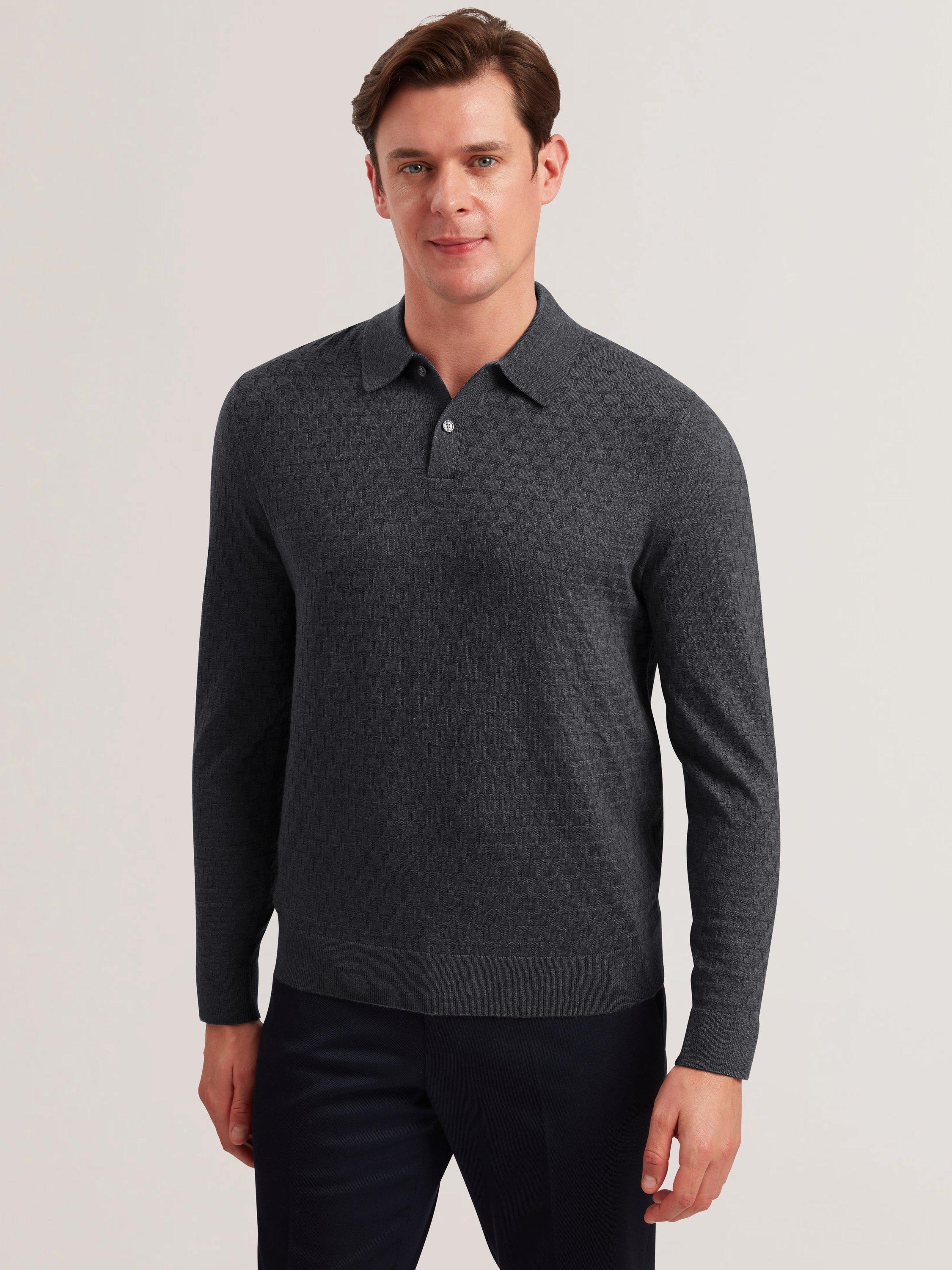 Product image 1 of 5, which shows Ted Baker Morar Stitch Knitted Polo Shirt, Black, XS