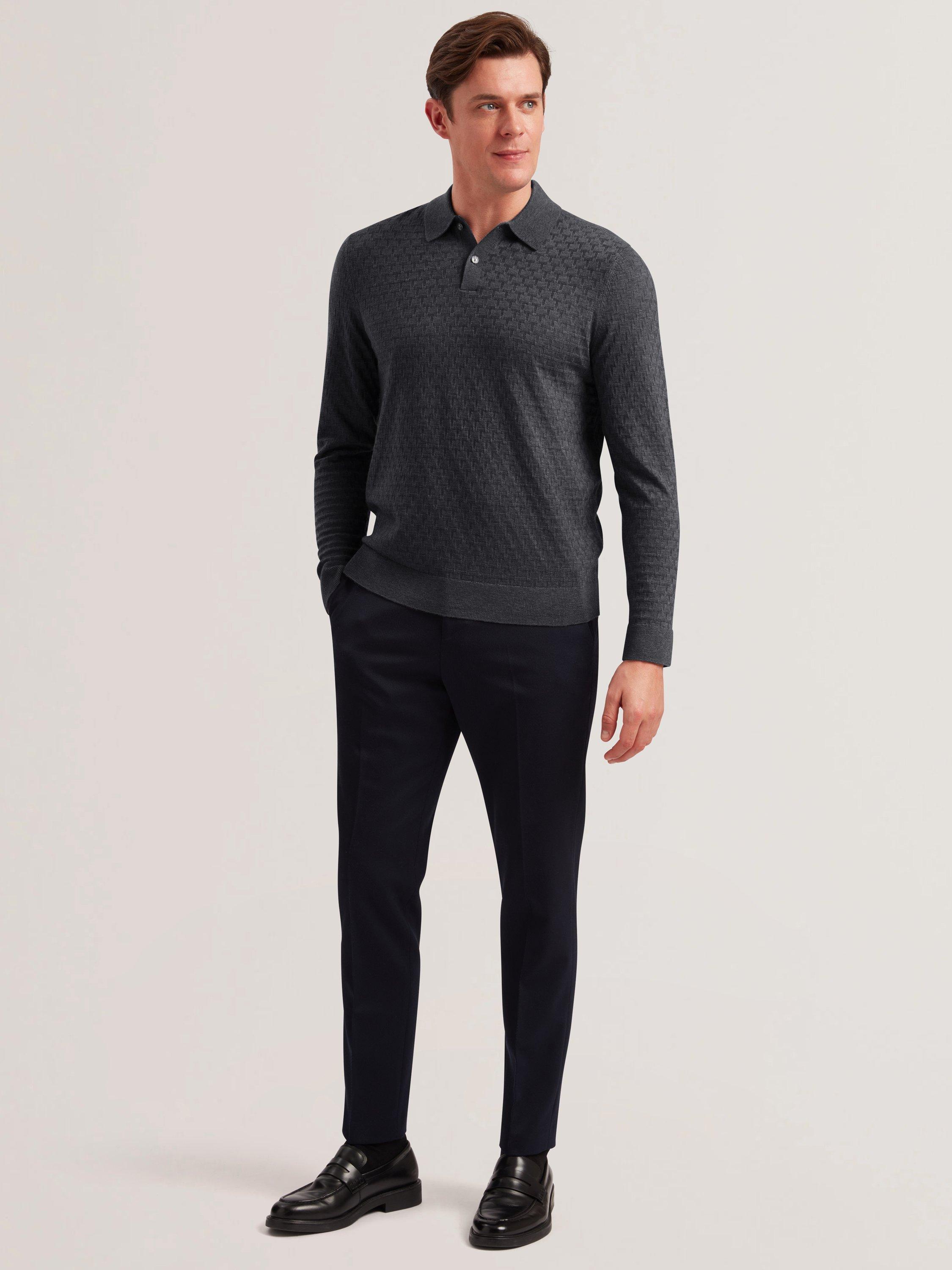 Product image 3 of 5, which shows Ted Baker Morar Stitch Knitted Polo Shirt, Black, XS