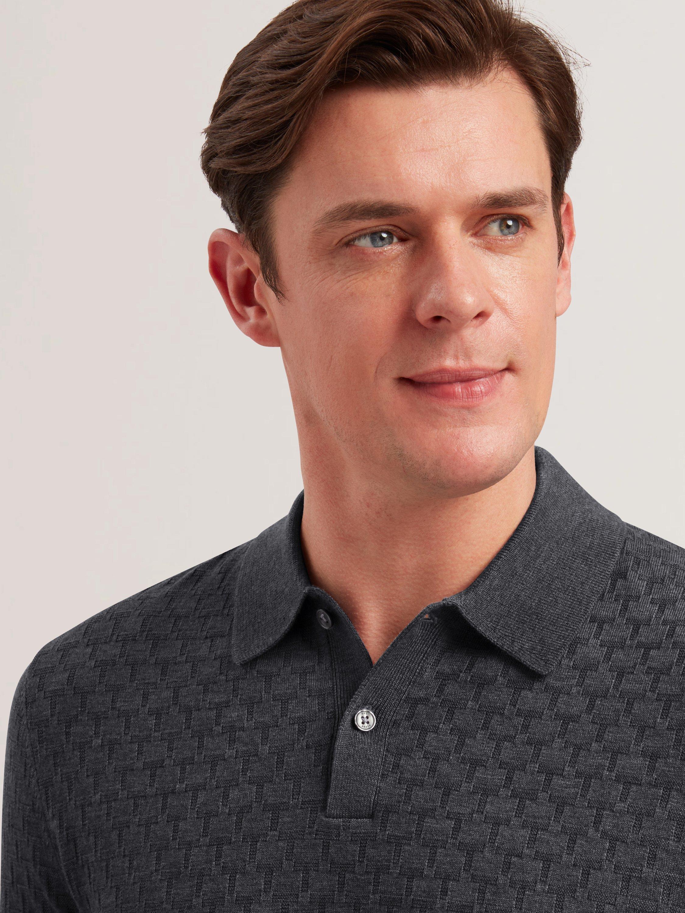 Product image 4 of 5, which shows Ted Baker Morar Stitch Knitted Polo Shirt, Black, XS