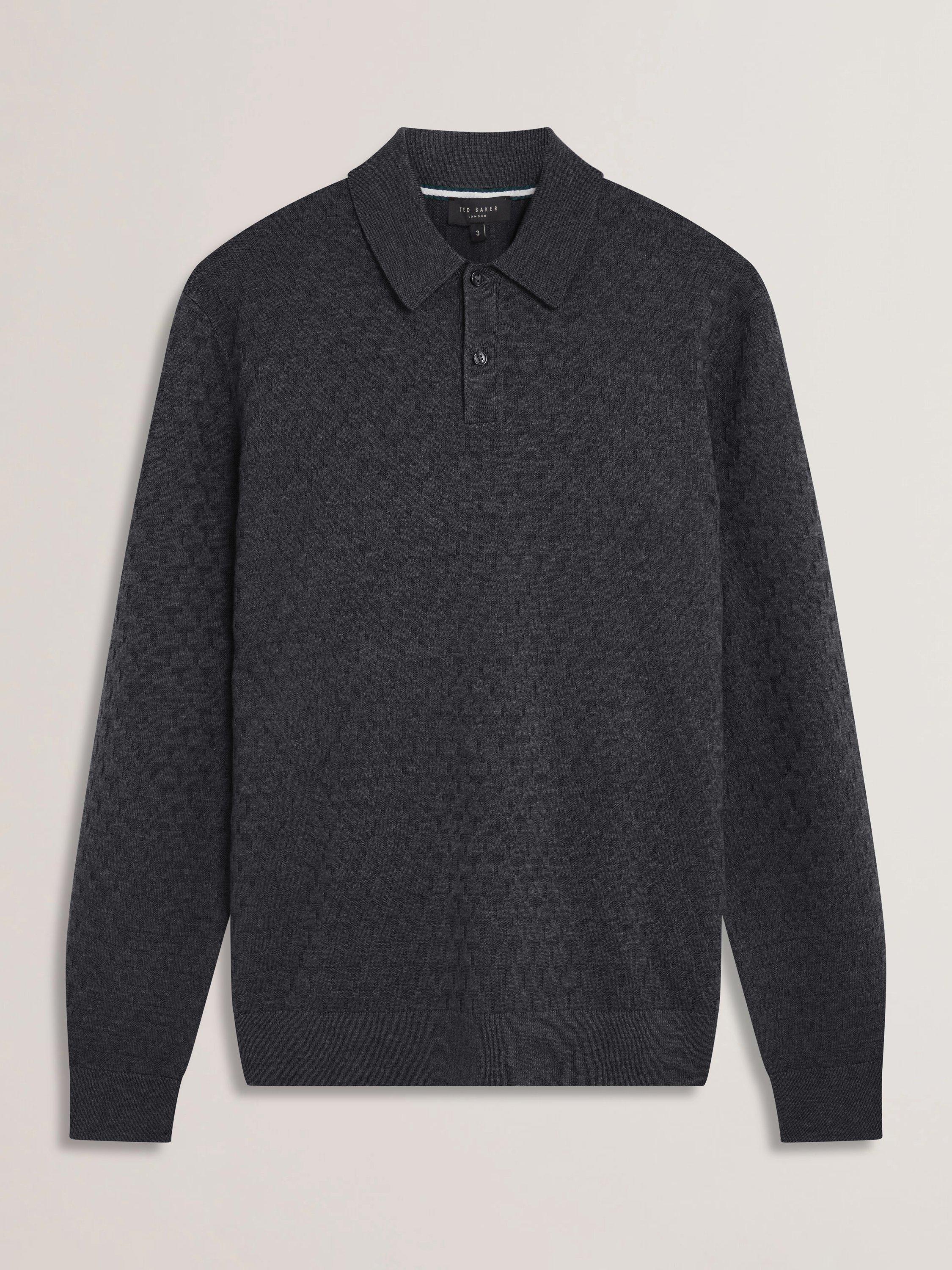 Product image 5 of 5, which shows Ted Baker Morar Stitch Knitted Polo Shirt, Black, XS