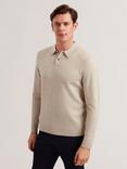 Ted Baker Morar Stitch Knitted Polo Shirt, Camel