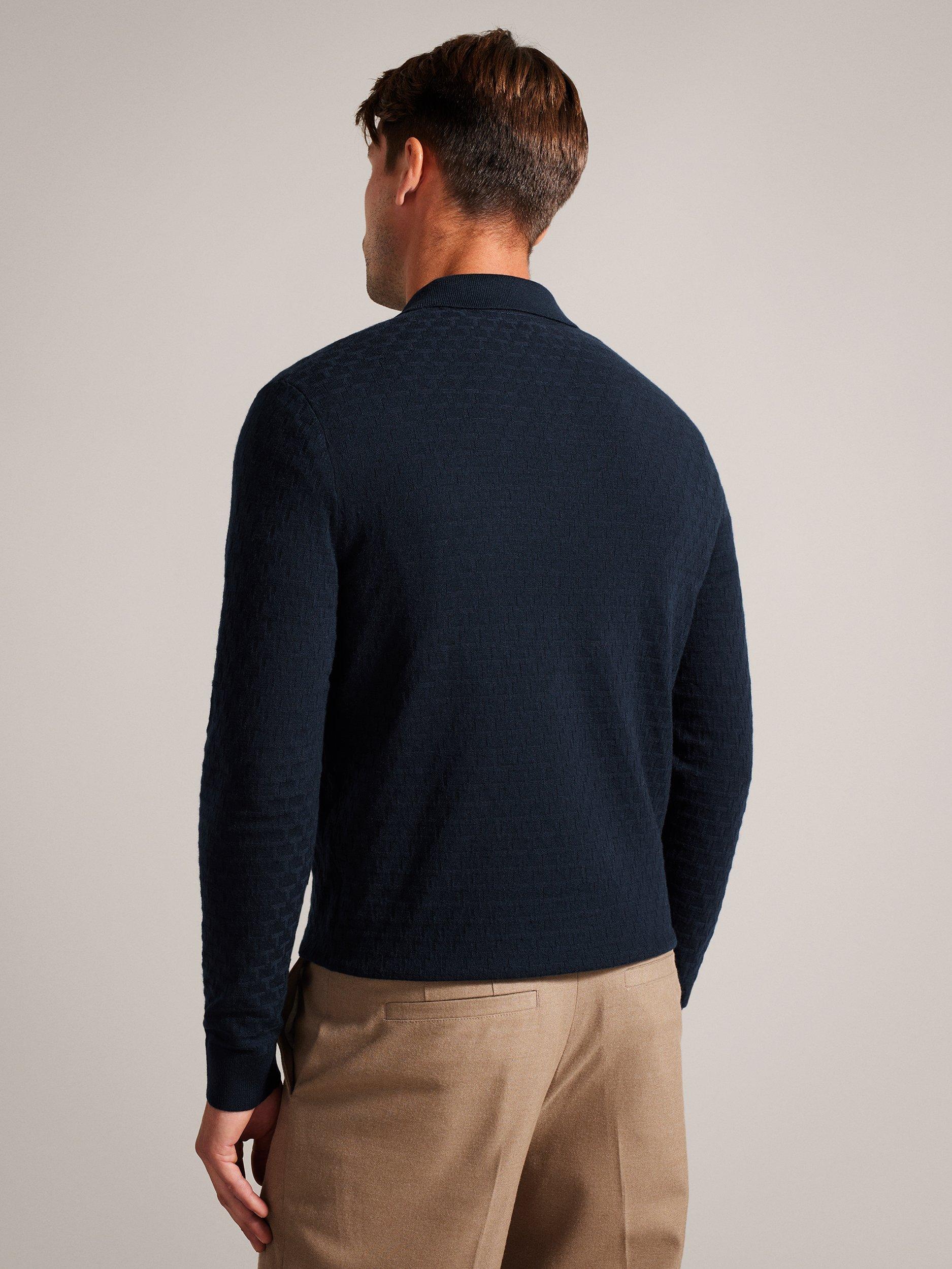 Product image 2 of 7, which shows Ted Baker Morar Stitch Knitted Polo Shirt, Navy Green, XL