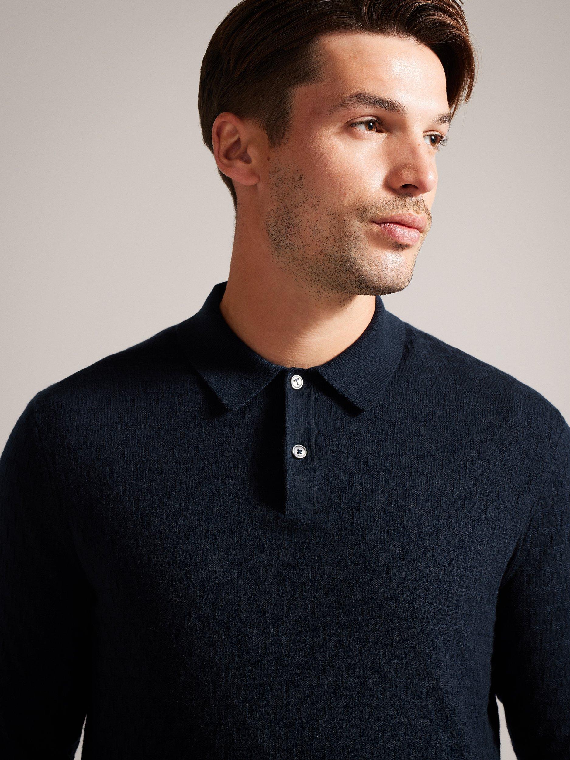 Product image 4 of 7, which shows Ted Baker Morar Stitch Knitted Polo Shirt, Navy Green, XL