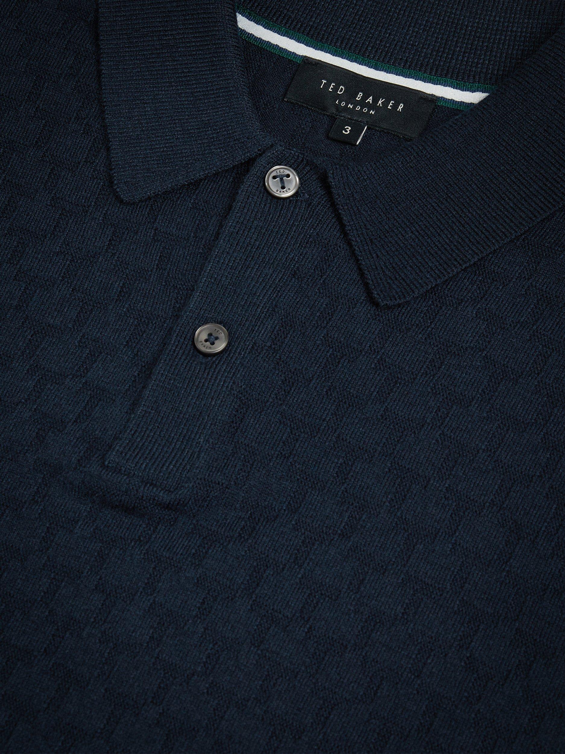 Product image 5 of 7, which shows Ted Baker Morar Stitch Knitted Polo Shirt, Navy Green, XL