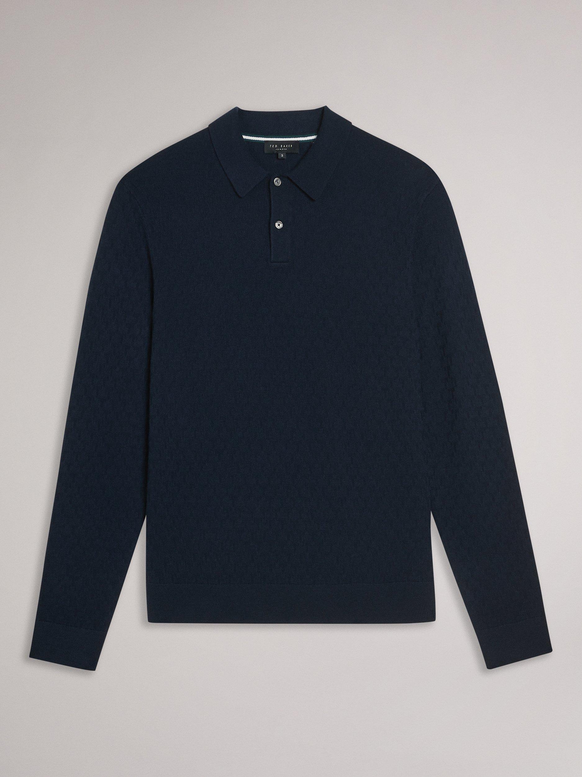 Product image 7 of 7, which shows Ted Baker Morar Stitch Knitted Polo Shirt, Navy Green, XL