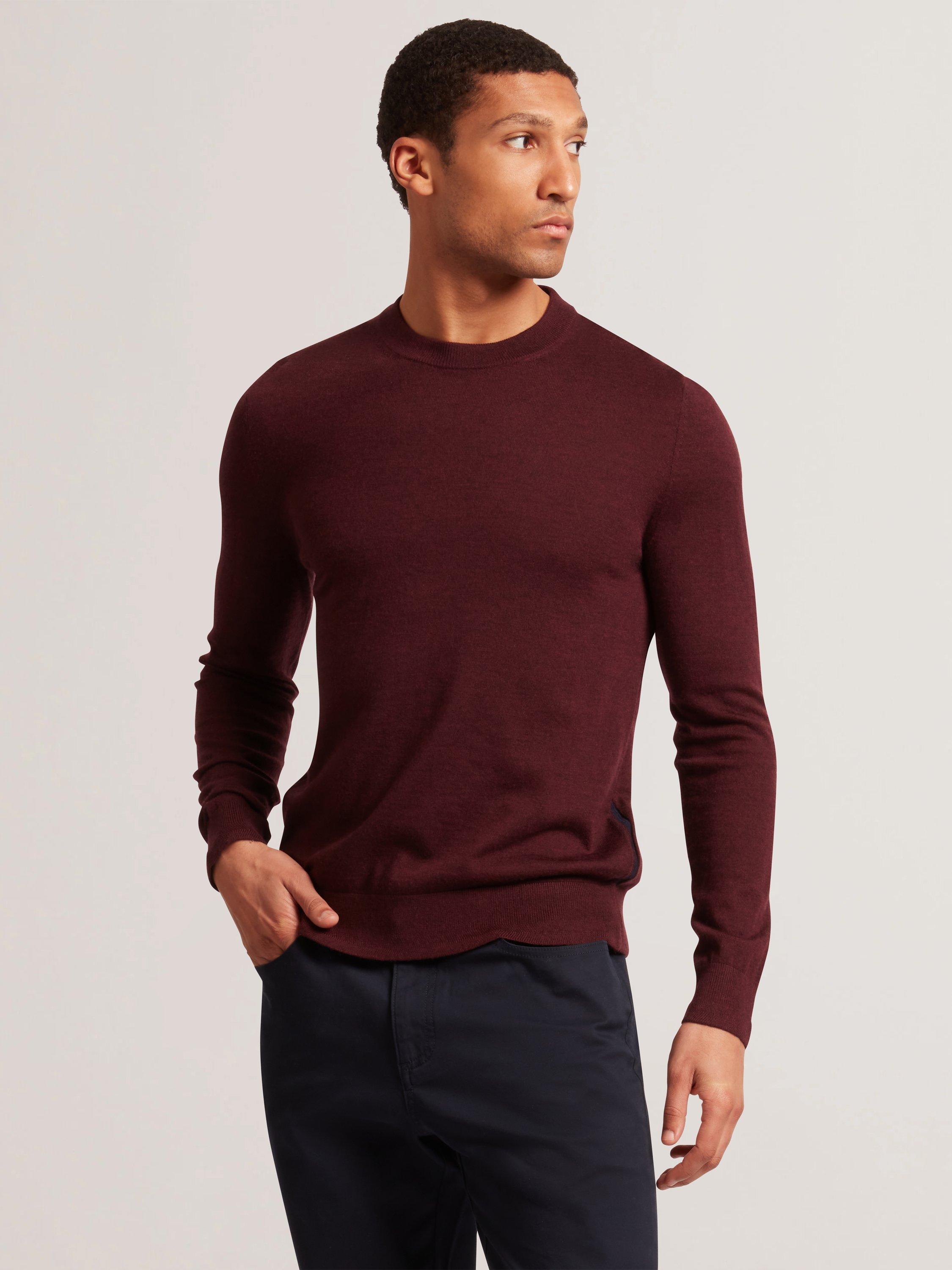 Product image 1 of 11, which shows Ted Baker Carnby Crew Neck Wool Jumper, Maroon, L