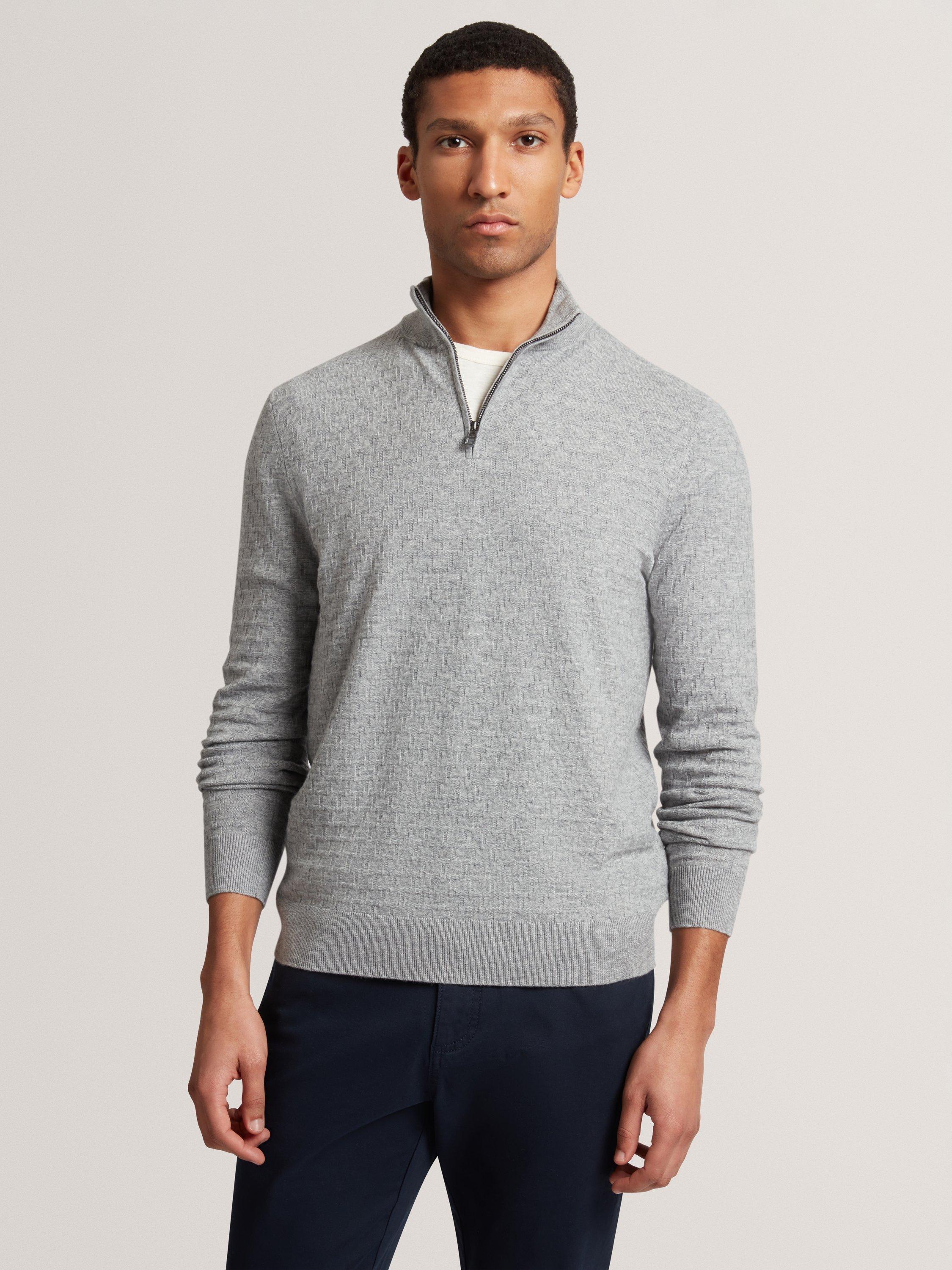 Product image 1 of 8, which shows Ted Baker Kurnle Half-Zip Jumper, Grey Marl, M