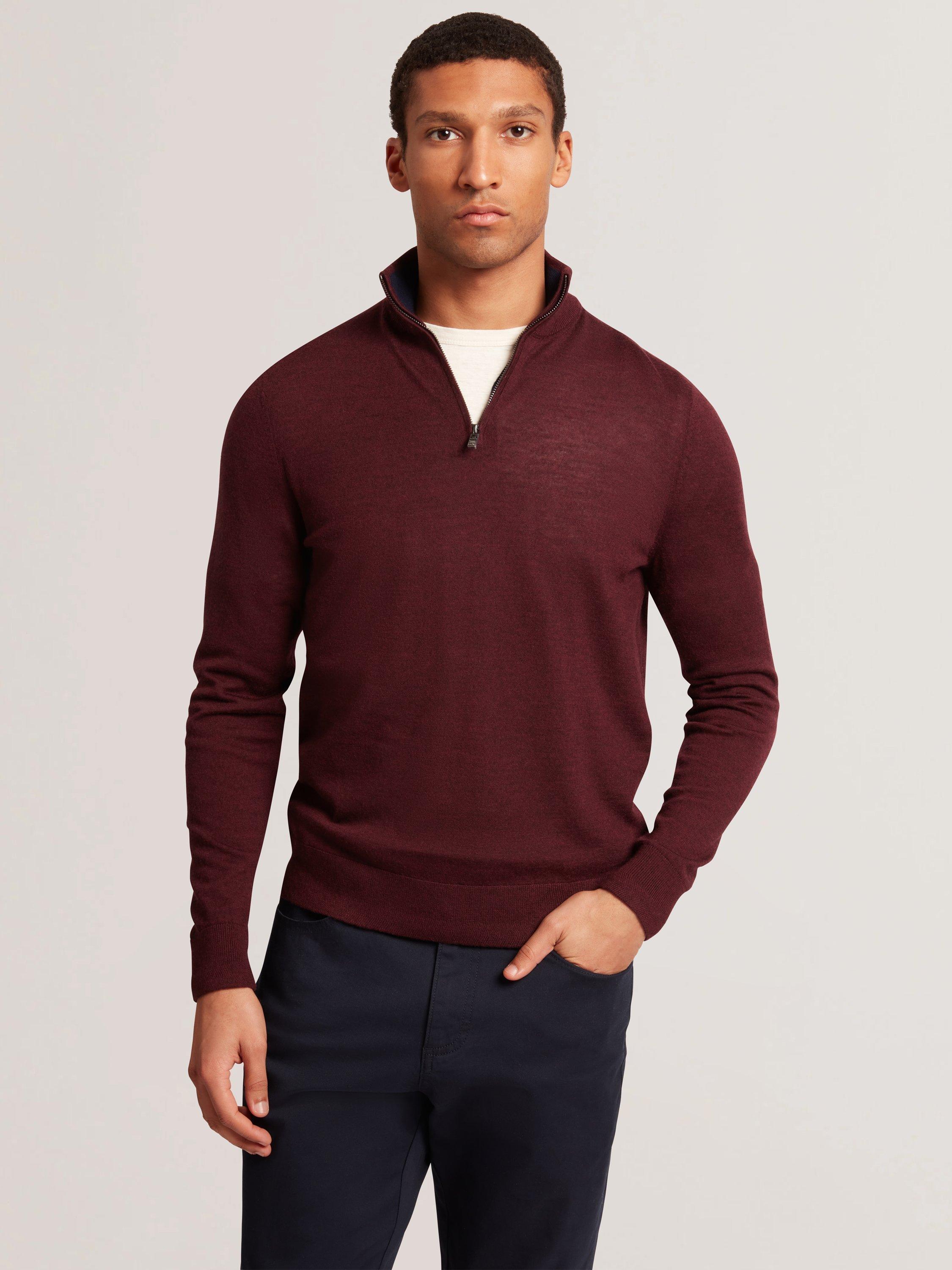 Product image 1 of 6, which shows Ted Baker Limehas Half-Zip Jumper, Maroon, L