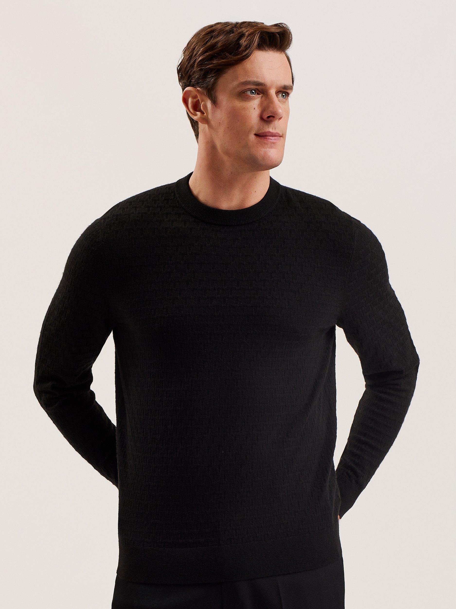 Product image 1 of 5, which shows Ted Baker Loung Wool Blend Stitch Crew Neck Jumper, Black, S