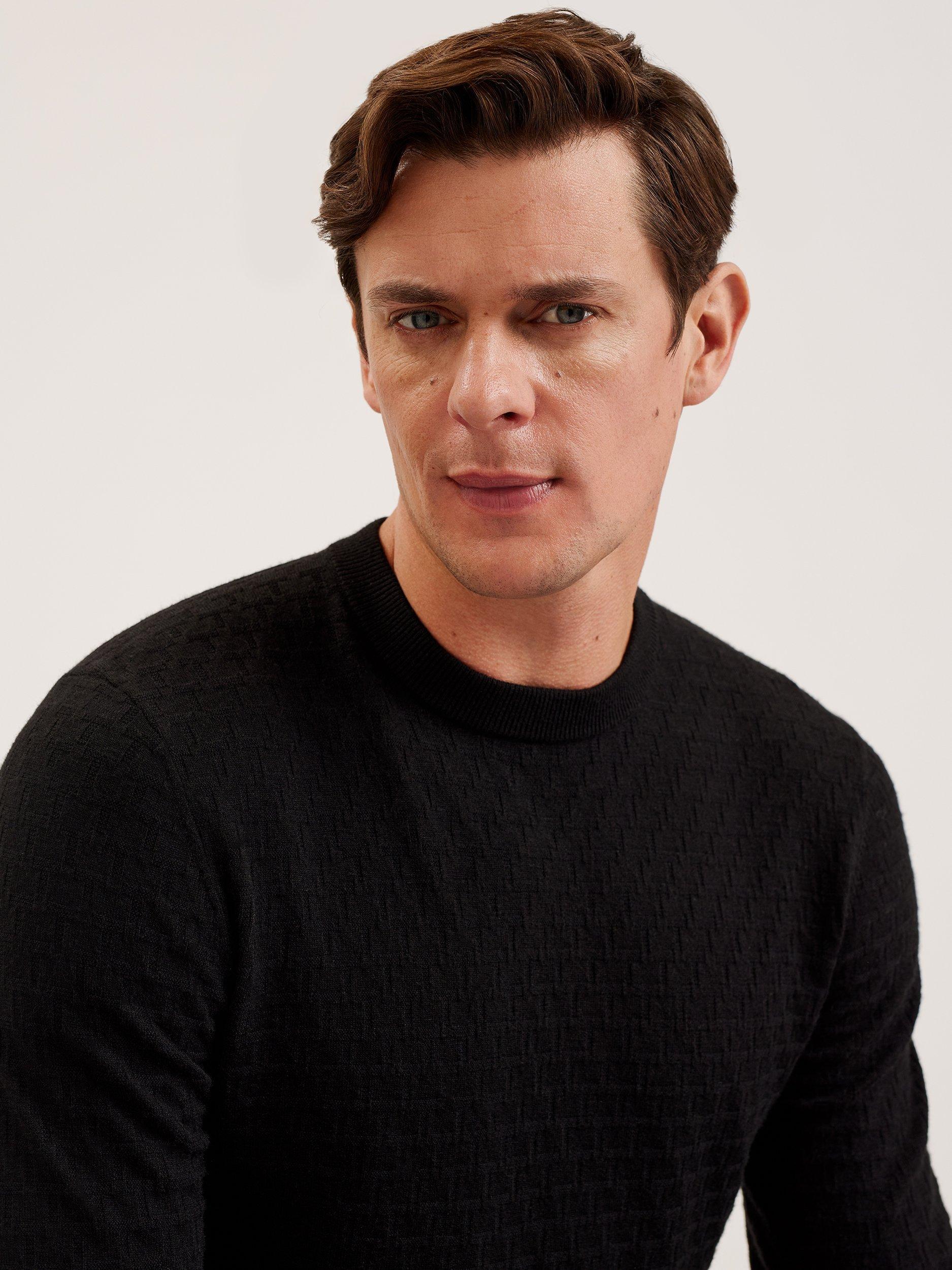 Product image 3 of 5, which shows Ted Baker Loung Wool Blend Stitch Crew Neck Jumper, Black, S