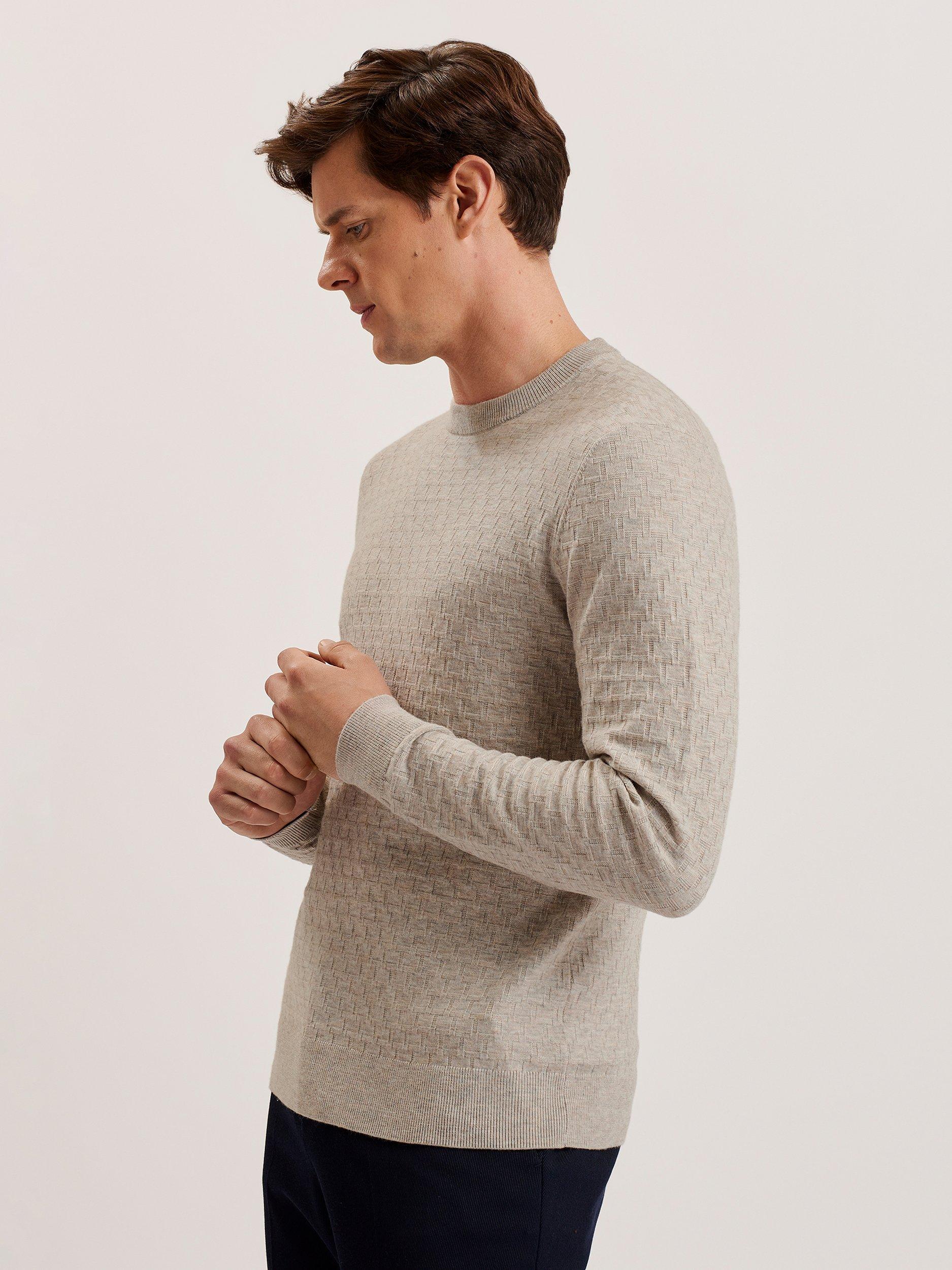 Product image 1 of 7, which shows Ted Baker Loung Wool Blend Stitch Crew Neck Jumper, Taupe, L