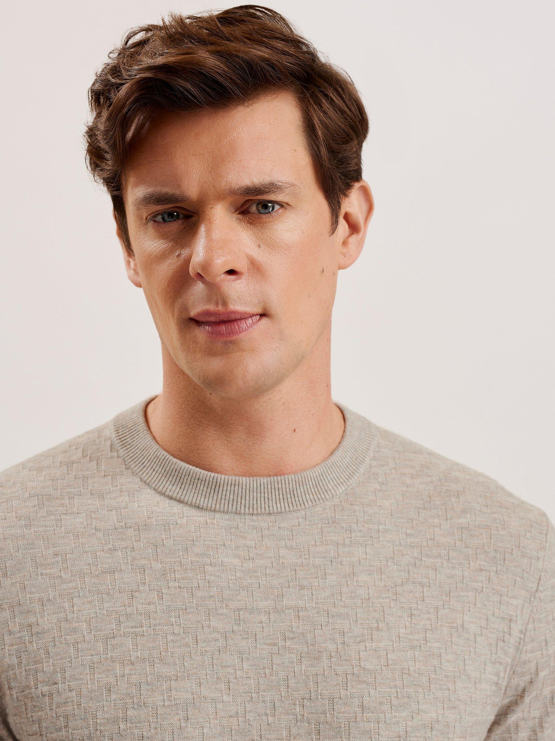 Product image 3 of 7, which shows Ted Baker Loung Wool Blend Stitch Crew Neck Jumper, Taupe, L