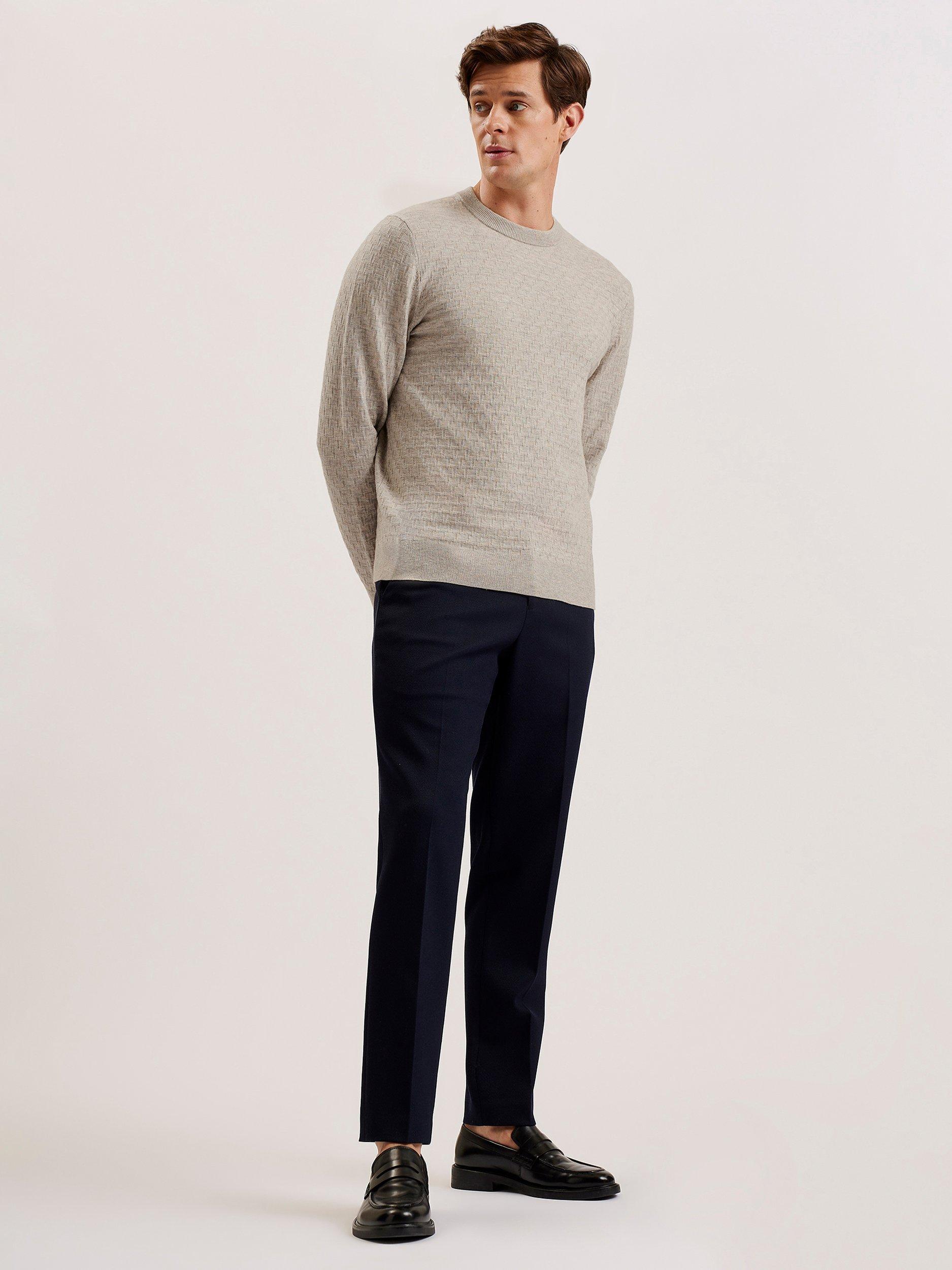 Product image 4 of 7, which shows Ted Baker Loung Wool Blend Stitch Crew Neck Jumper, Taupe, L