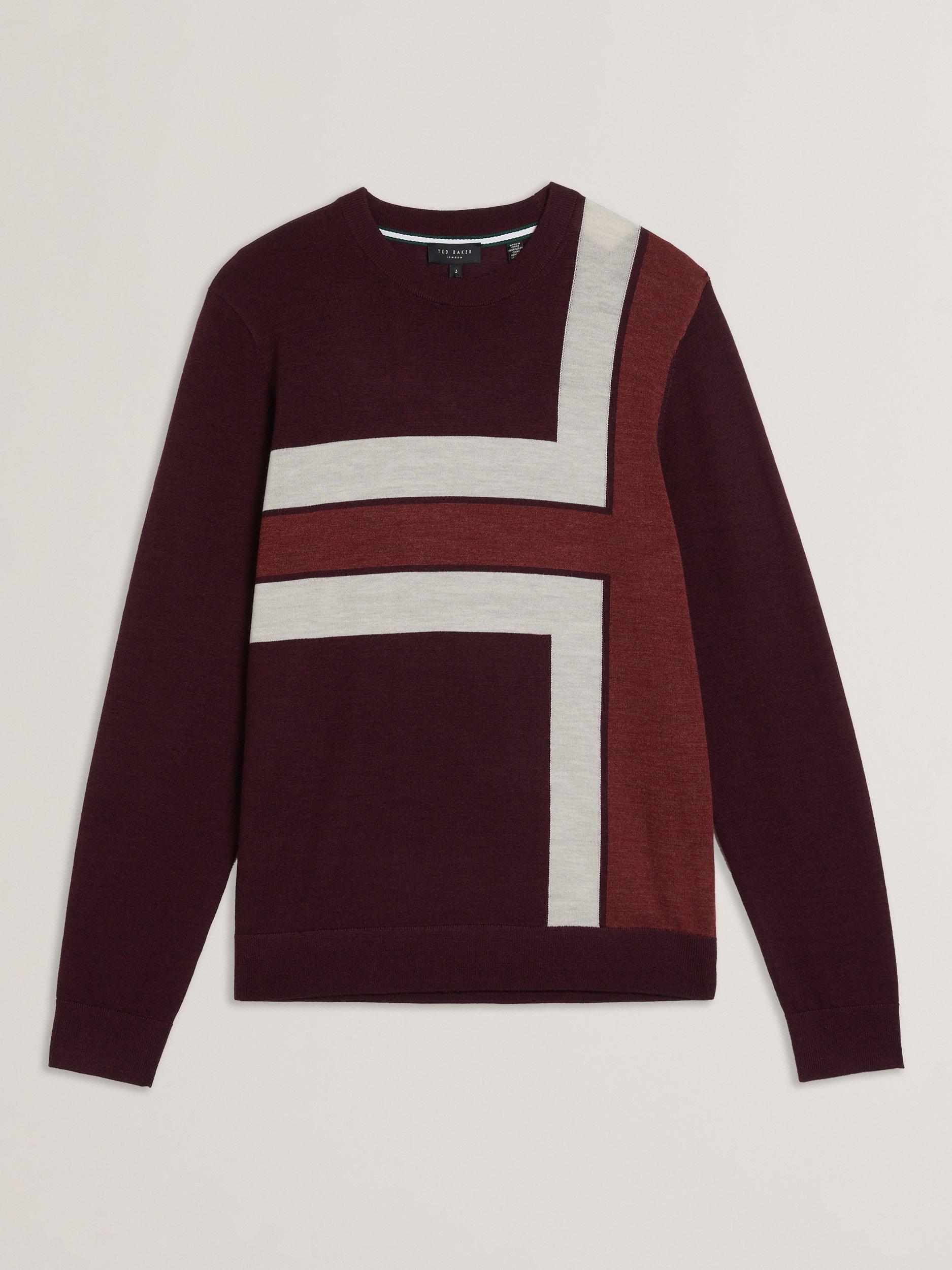 Product image 1 of 3, which shows Ted Baker Roika Wool Regular Fit Long Sleeve Cross T-Shirt, Maroon, M