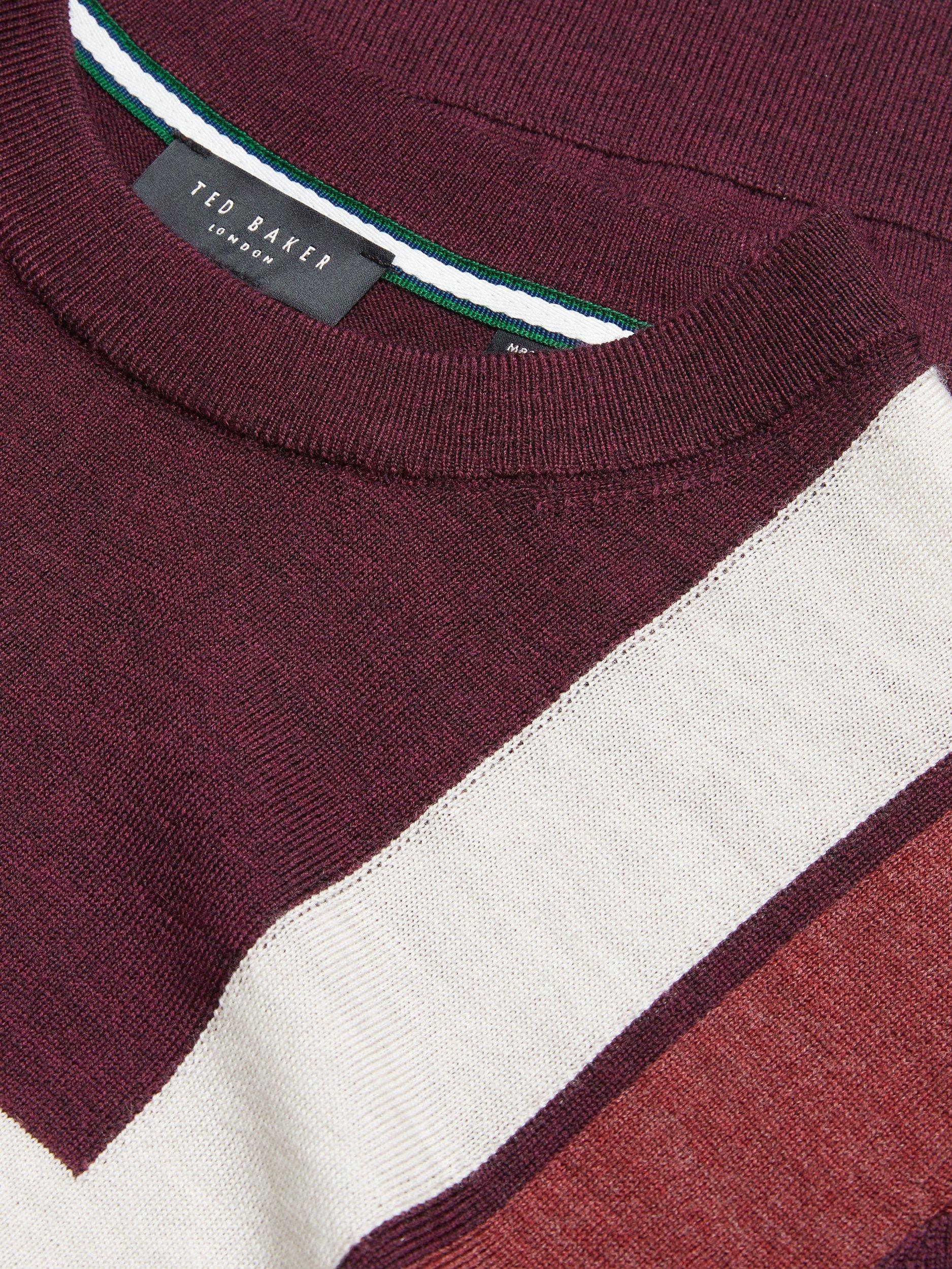 Product image 2 of 3, which shows Ted Baker Roika Wool Regular Fit Long Sleeve Cross T-Shirt, Maroon, M