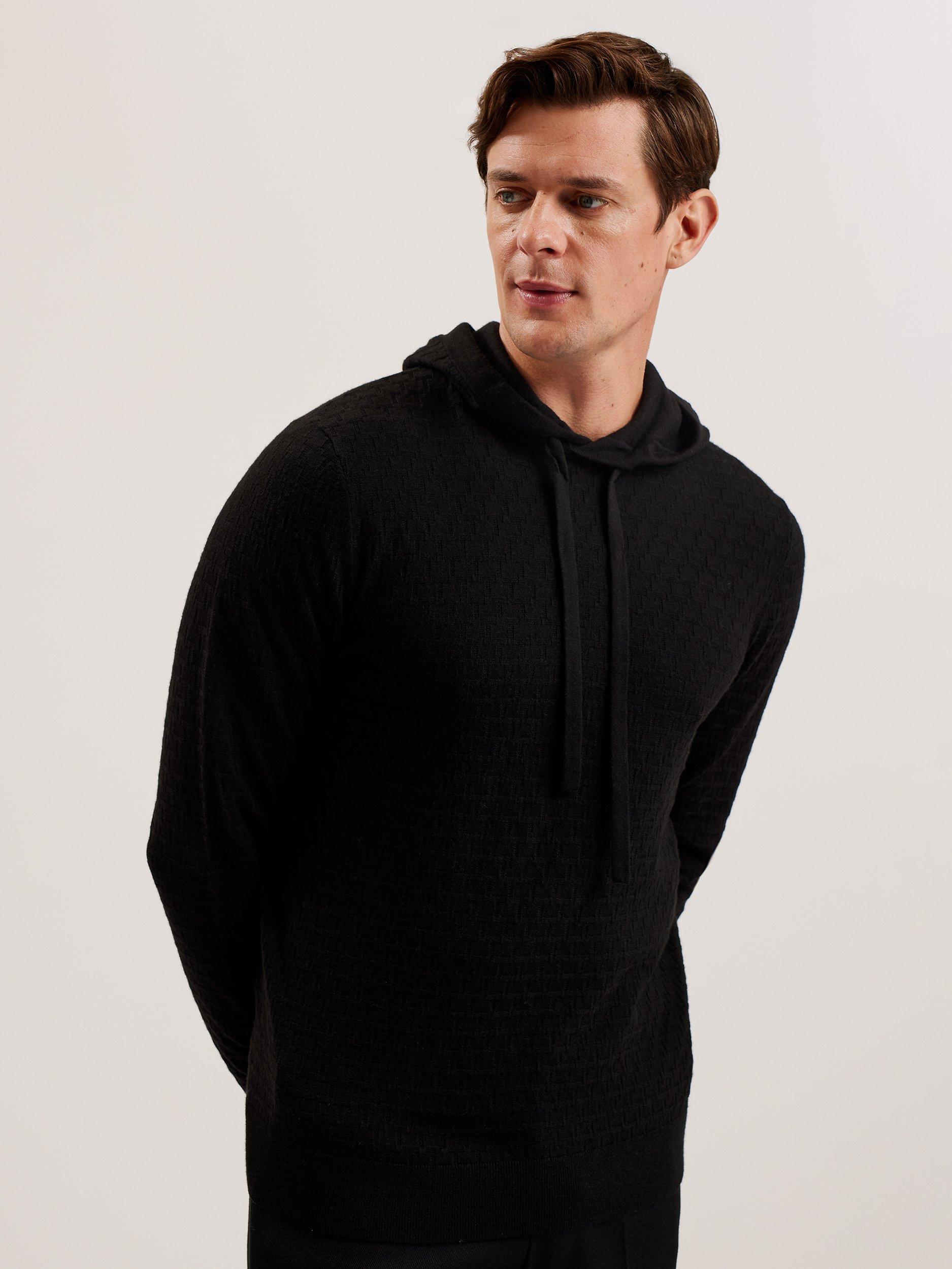 Product image 1 of 7, which shows Ted Baker Loular Wool Blend Regular Stitch Hoodie, Black, XS