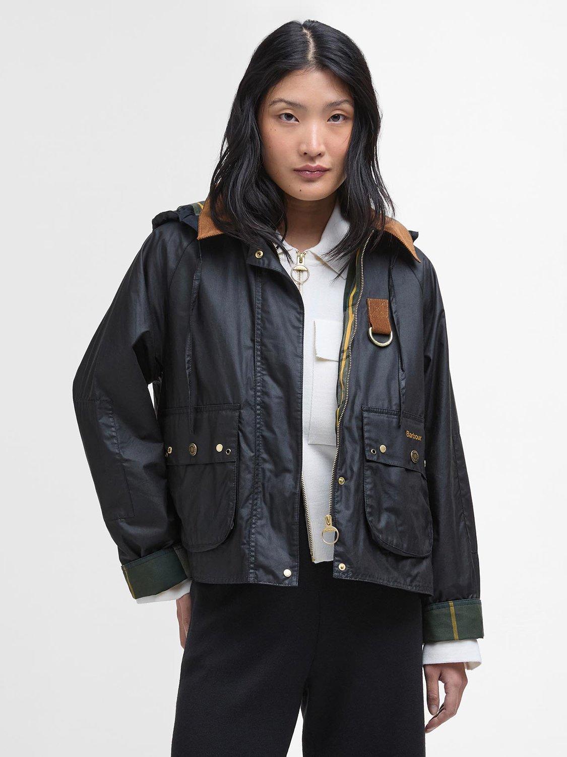 Barbour Erma Waxed Jacket, Black/Ancient Tartan