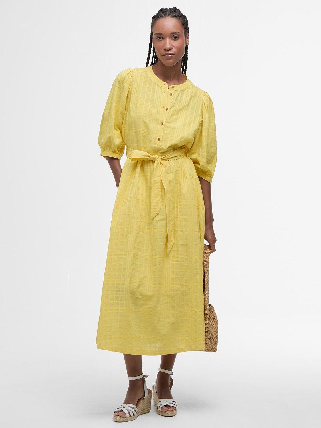 Product image 1 of 6, which shows Barbour Heidi Textured Belted Dress, Sunray Yellow, 8