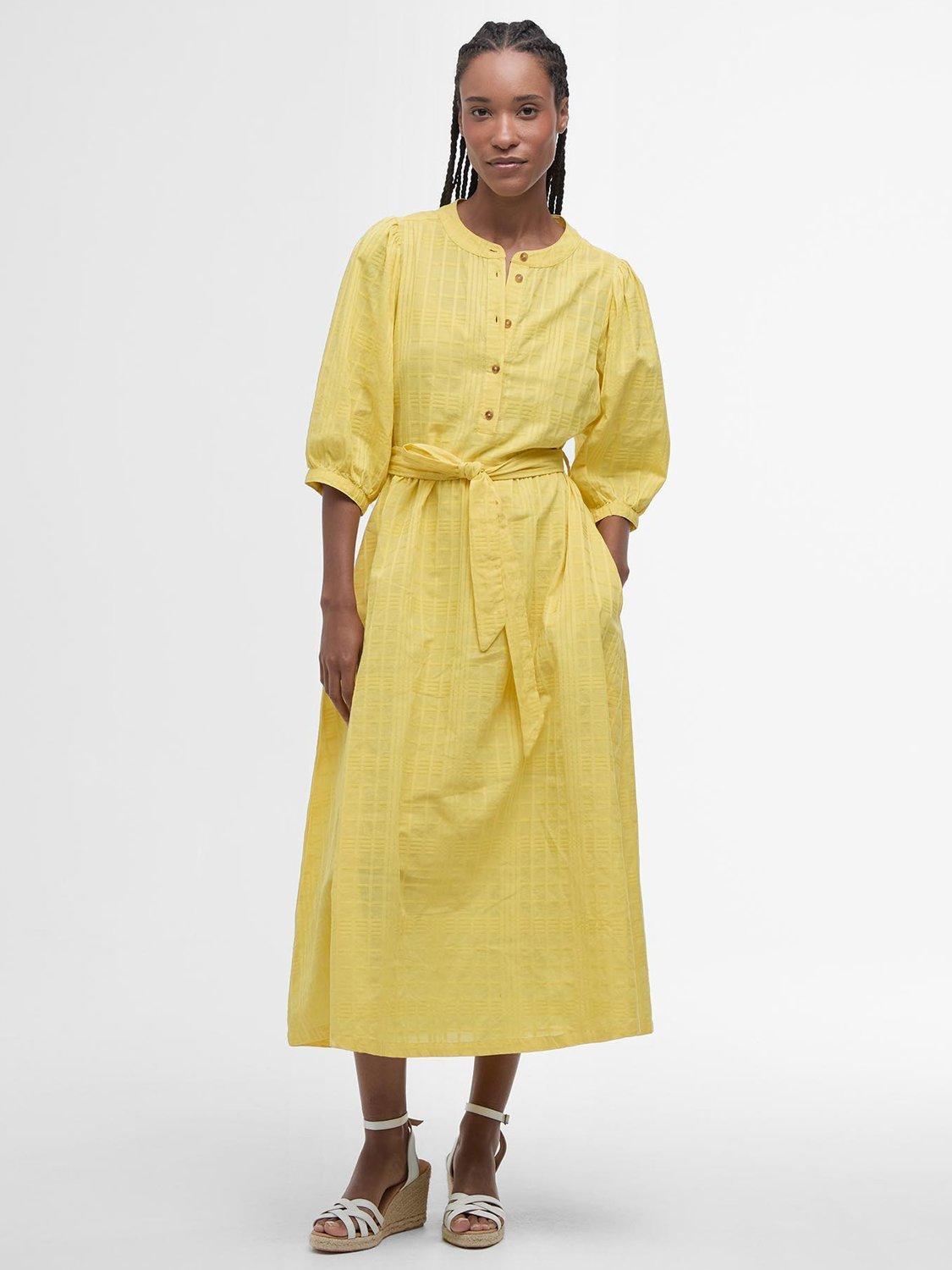 Product image 3 of 6, which shows Barbour Heidi Textured Belted Dress, Sunray Yellow, 8