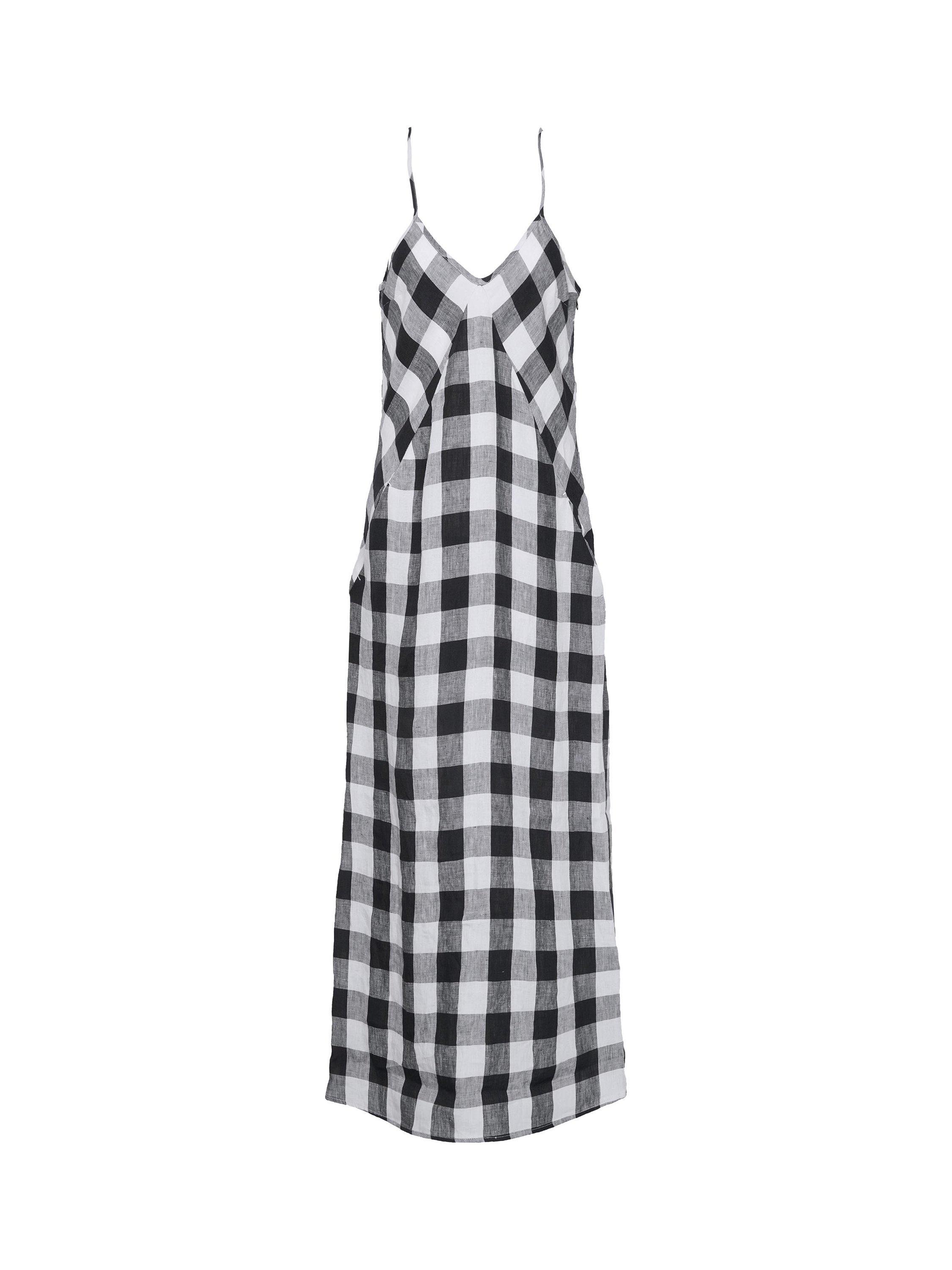 Product image 4 of 6, which shows Barbour Maya Gingham Pure Linen Dress, Ecru/Black, 10