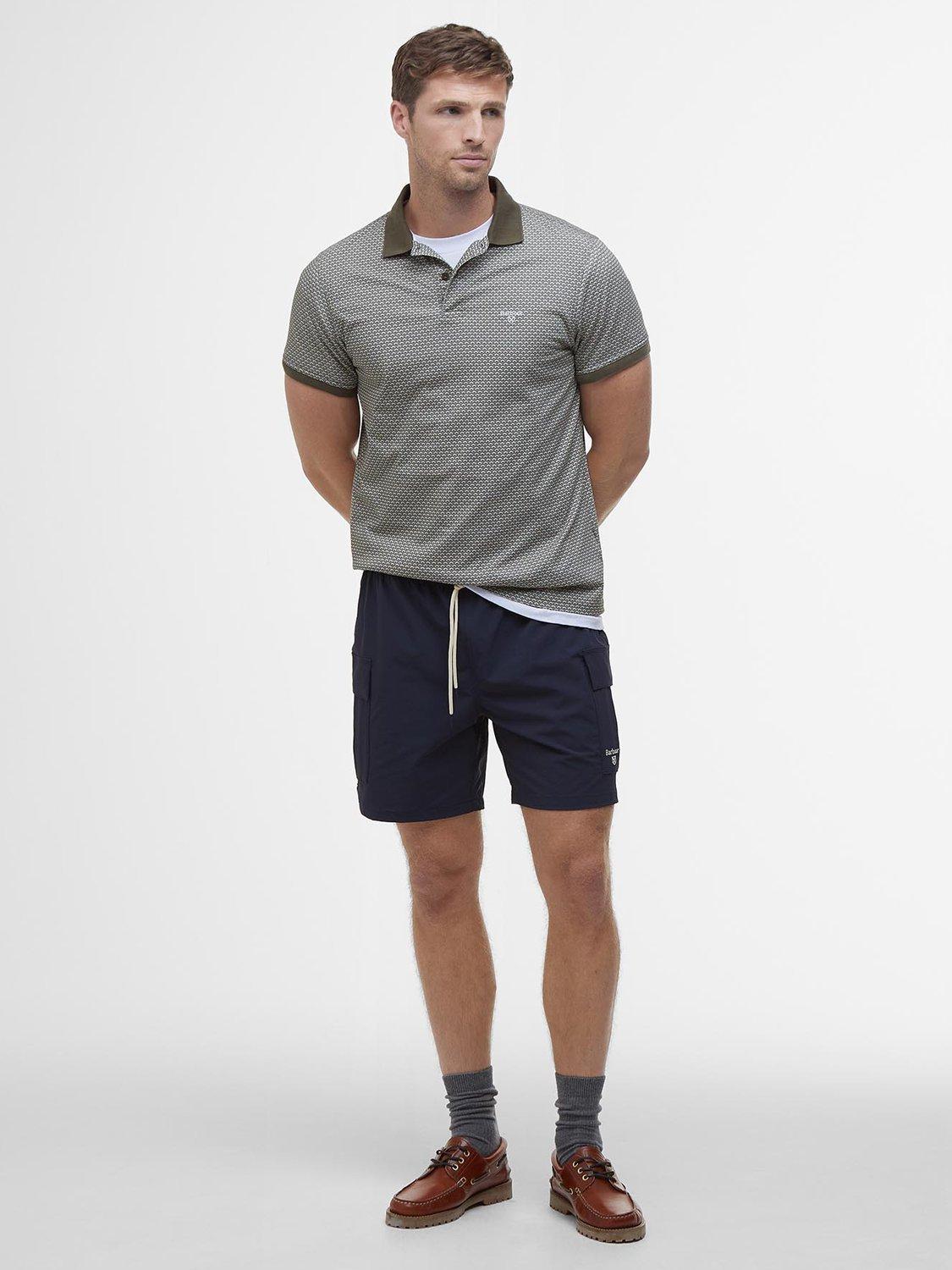 Product image 3 of 6, which shows Barbour Cotton Shell Print Polo Shirt, Uniform Green, S
