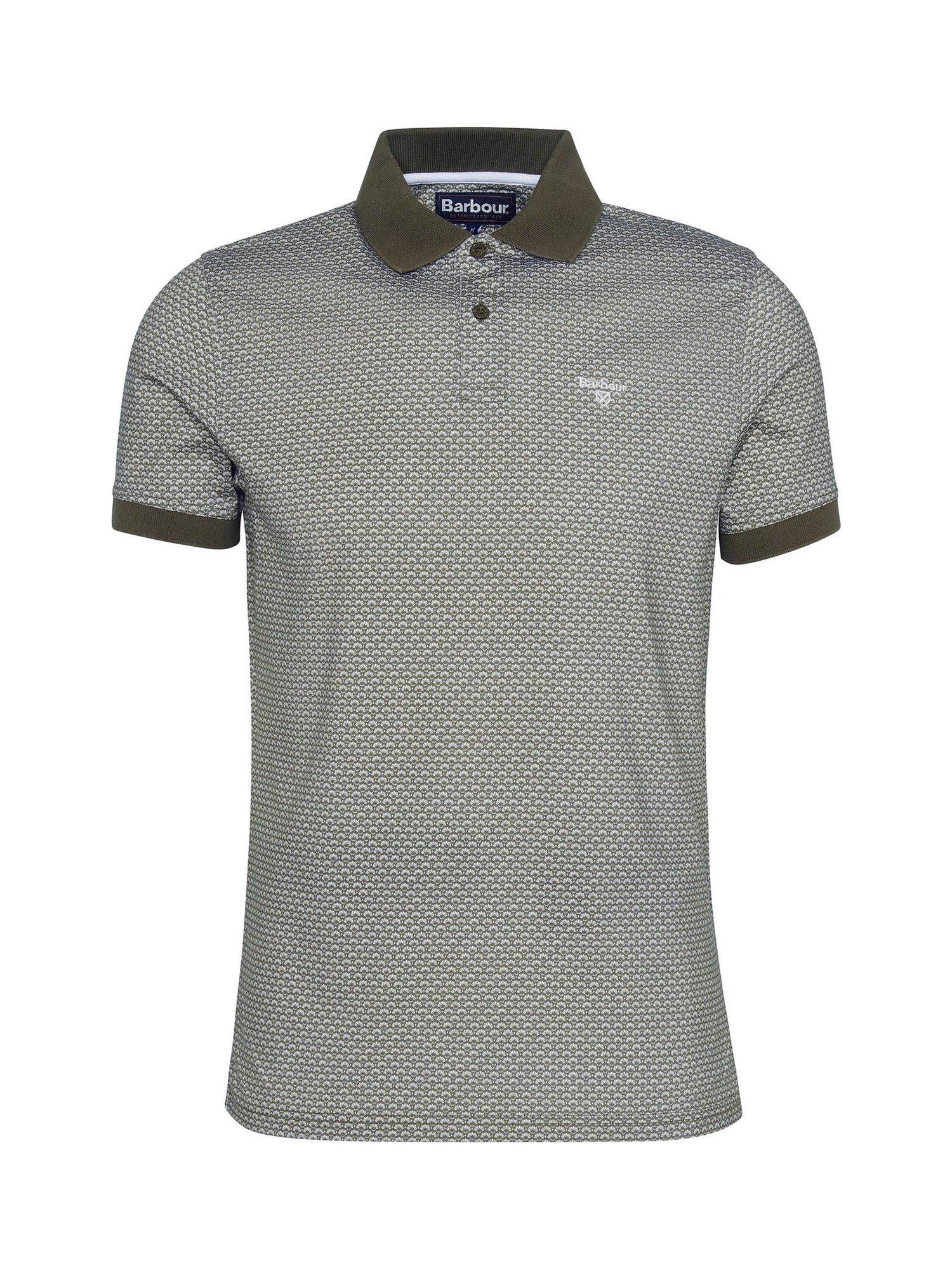 Product image 4 of 6, which shows Barbour Cotton Shell Print Polo Shirt, Uniform Green, S