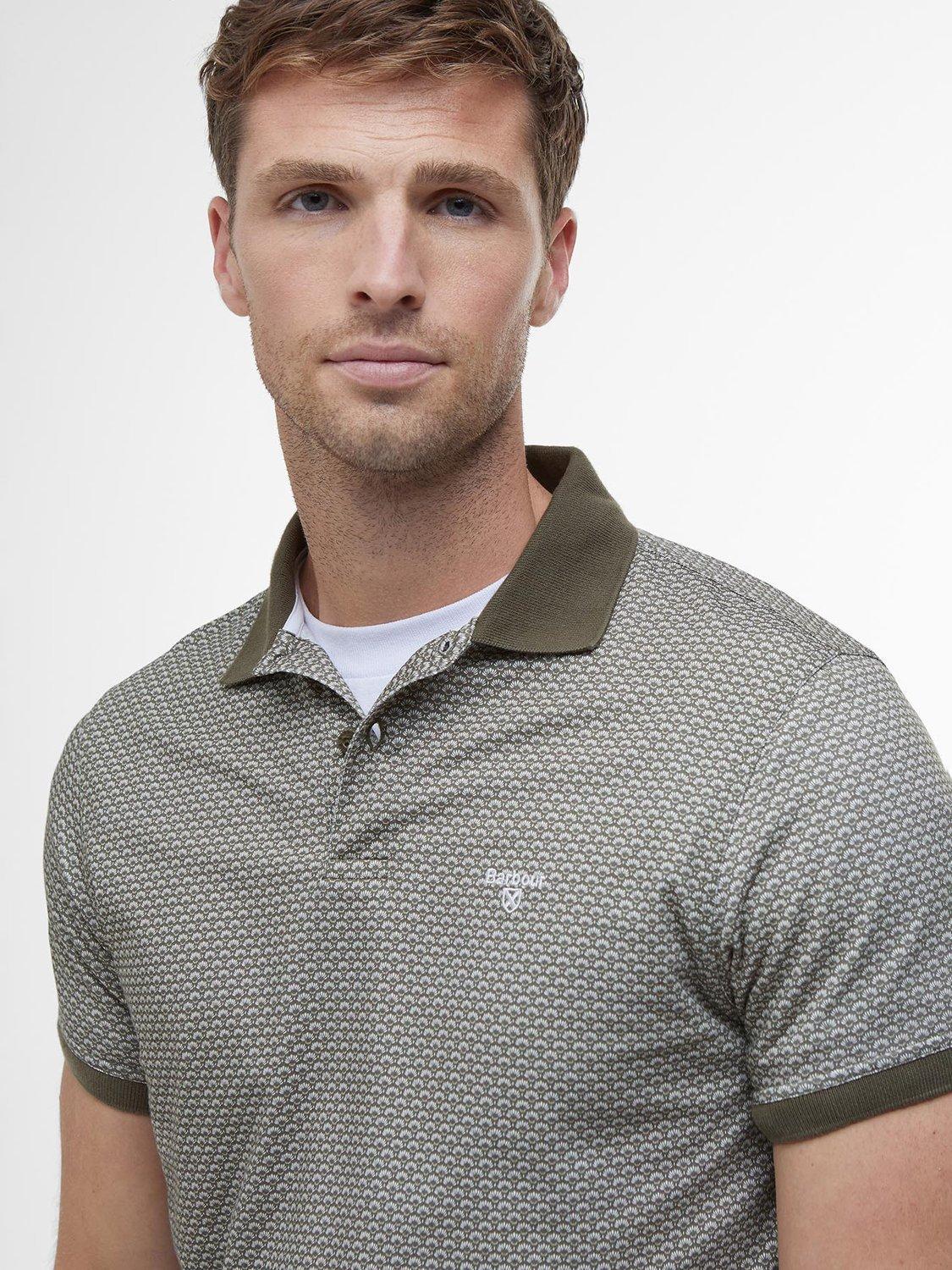 Product image 5 of 6, which shows Barbour Cotton Shell Print Polo Shirt, Uniform Green, S